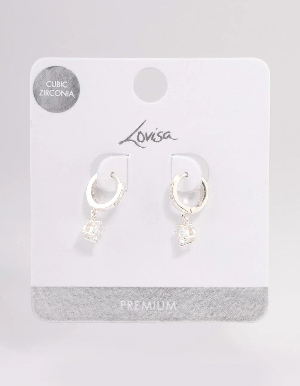 Silver Plated Solitaire Drop Huggie Earrings - Image 3