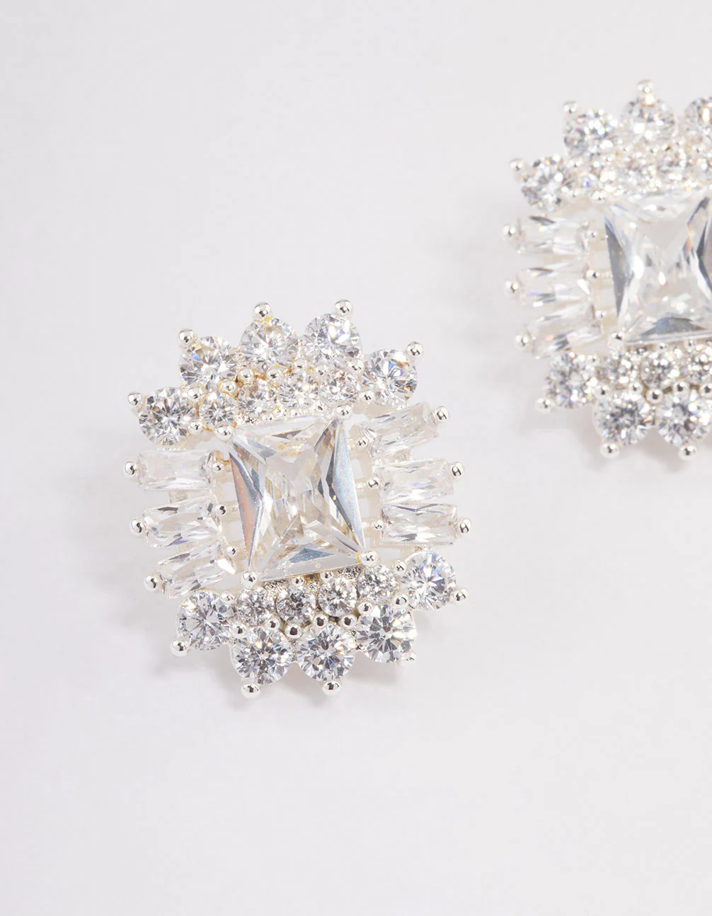 Silver Plated Statement Cubic Zirconia Stud Earrings - Image 2
