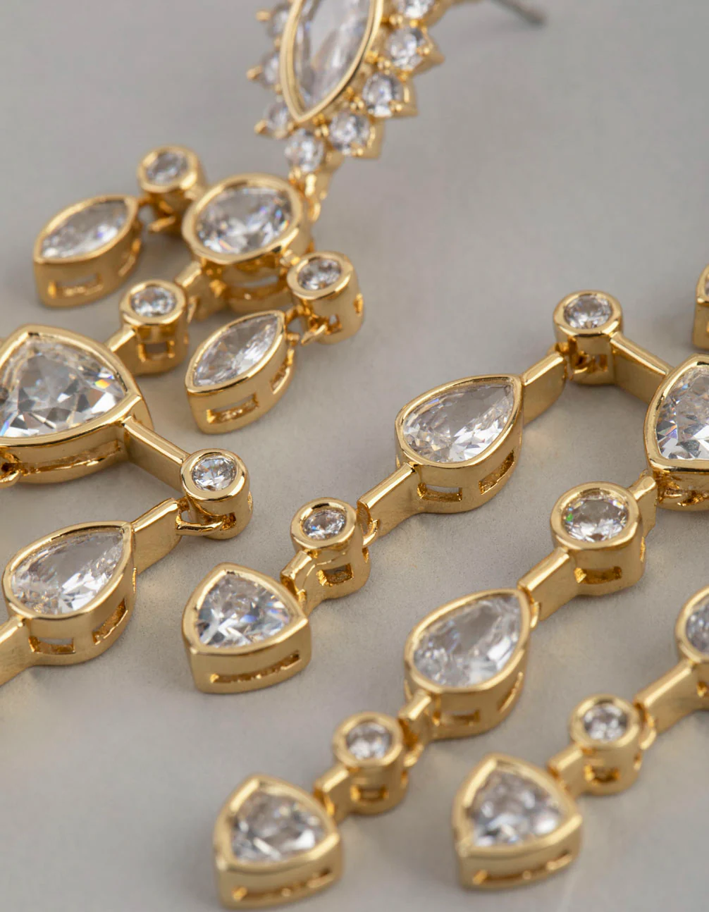 18ct Gold Plated Brass Cubic Zirconia Chandelier Drop Earrings - Image 2
