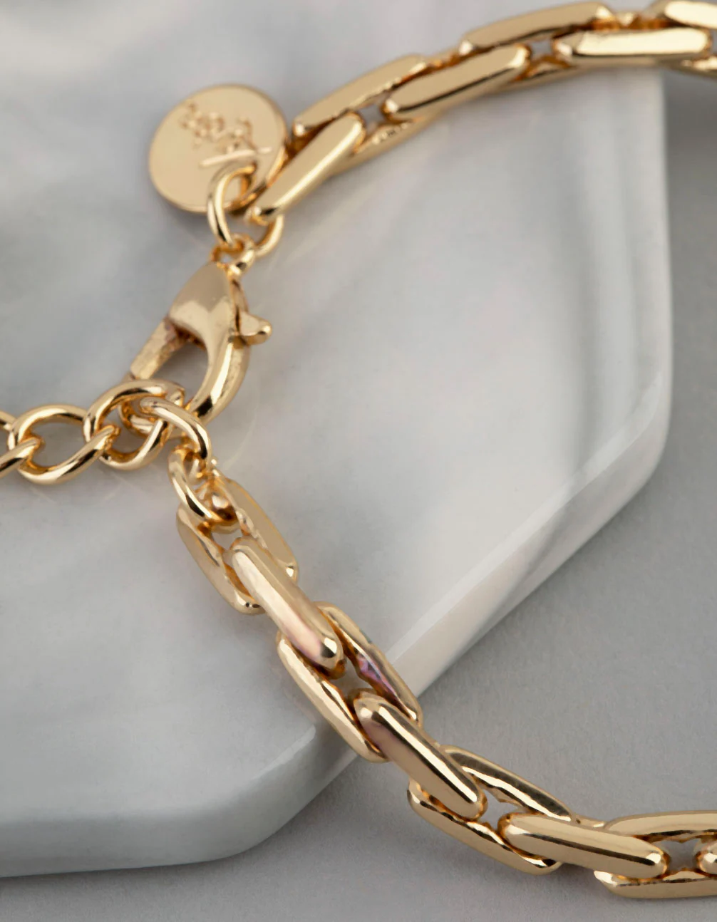 18ct Gold Plated Brass Rectangle Link Chain Bracelet - Image 2