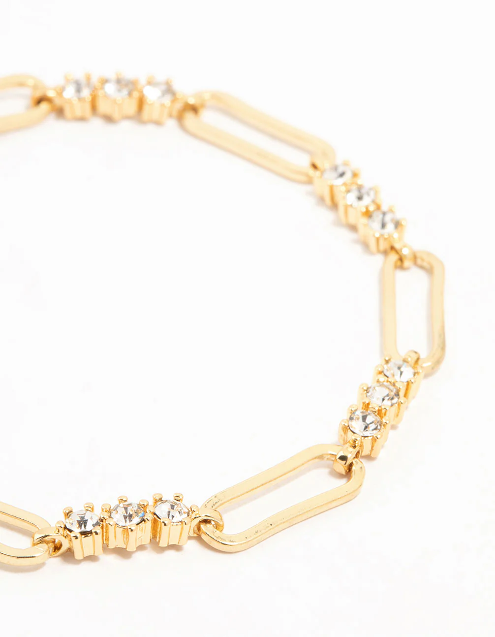 Gold Plated Brass Alternating Trio Cubic Zirconia Rectangle Link Bracelet - Image 2