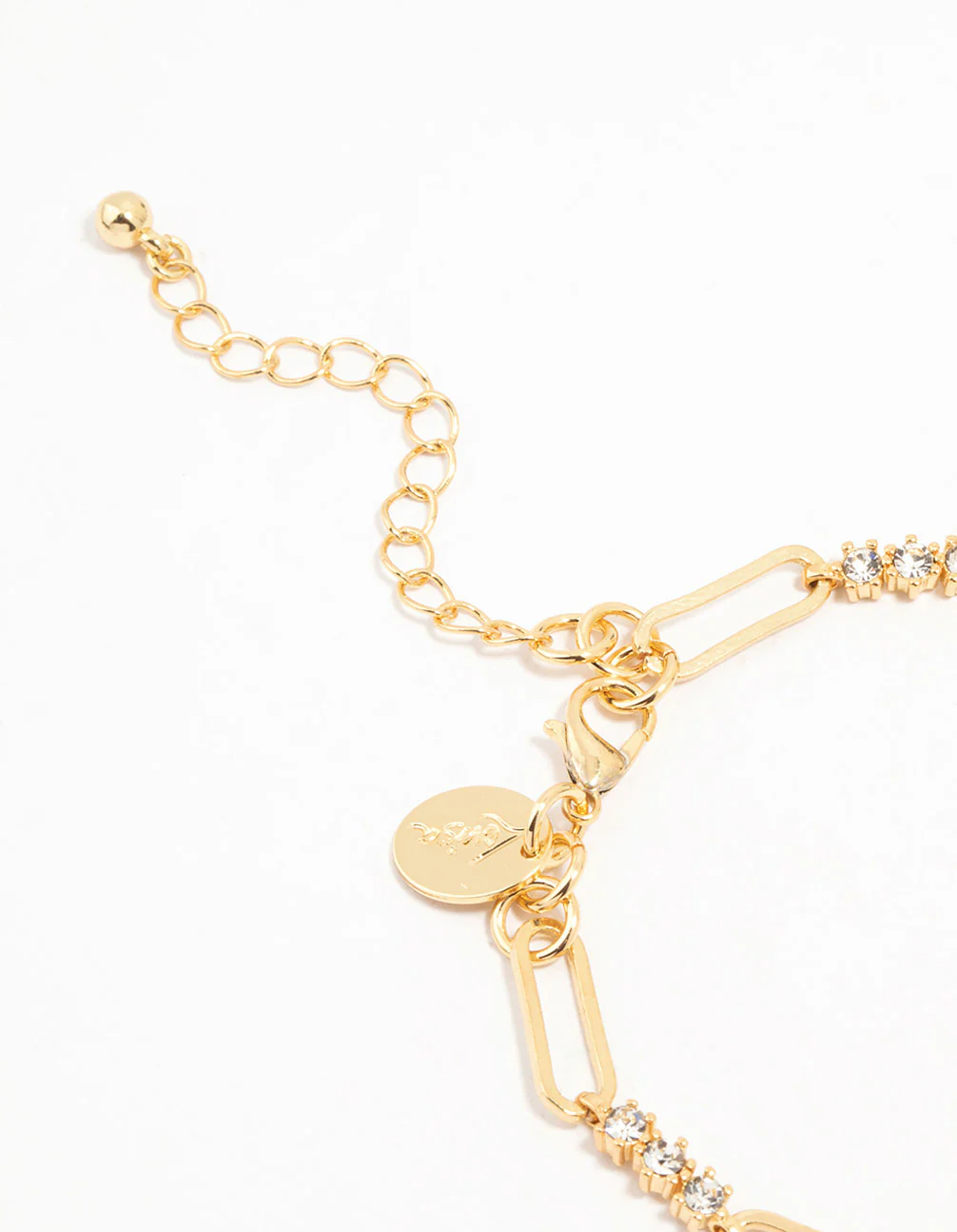 Gold Plated Brass Alternating Trio Cubic Zirconia Rectangle Link Bracelet - Image 3
