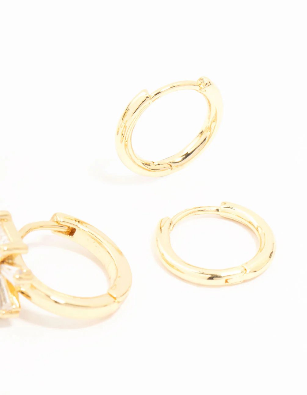 Gold Plated Cubic Zirconia Bow Huggie Earrings 3-Pack - Image 3