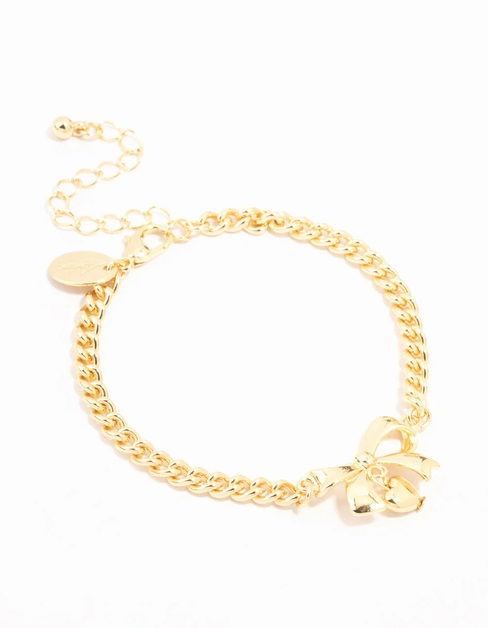 Gold Plated Brass Bow With Heart Charm Toggle Bracelet