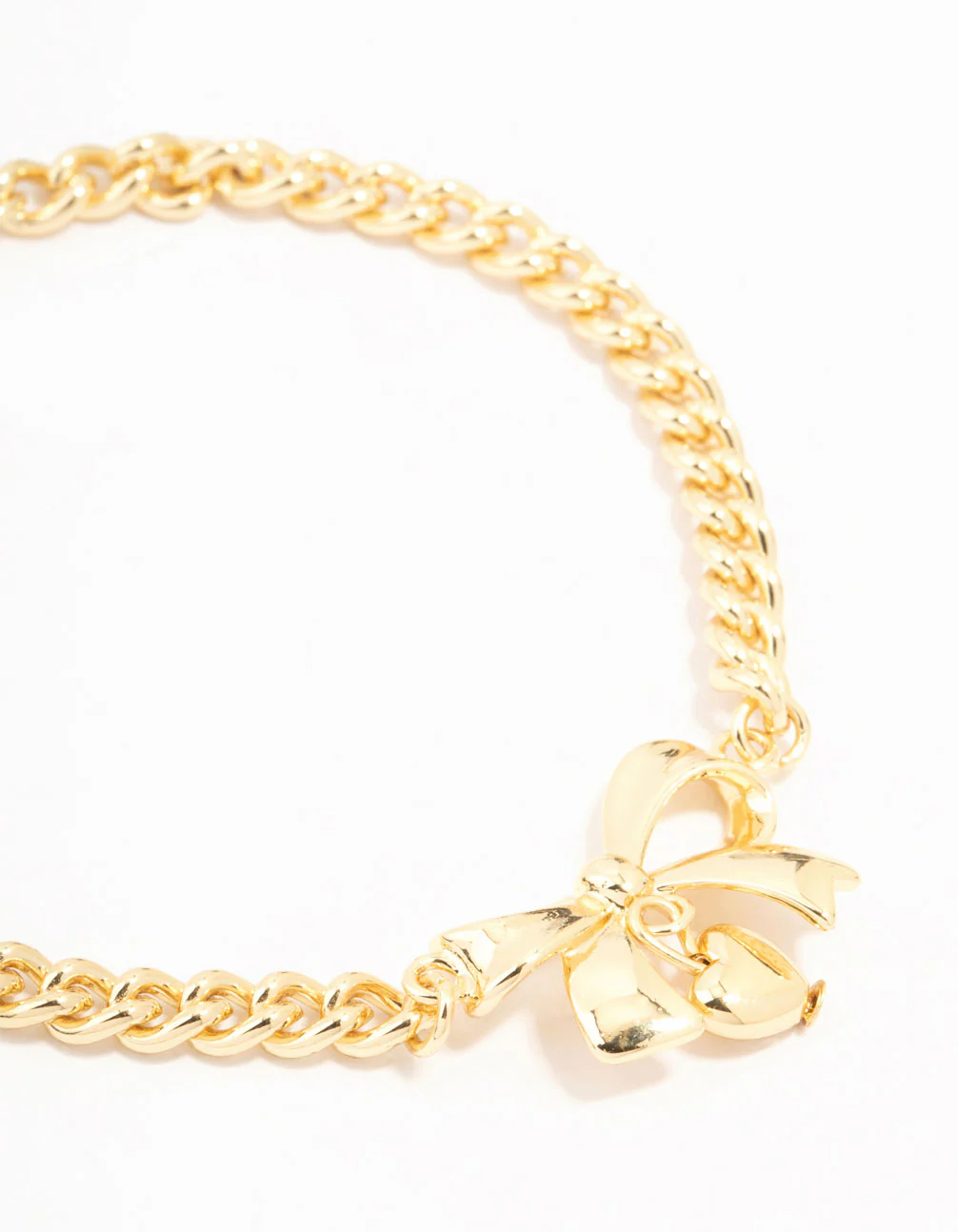 Gold Plated Brass Bow With Heart Charm Toggle Bracelet - Image 2