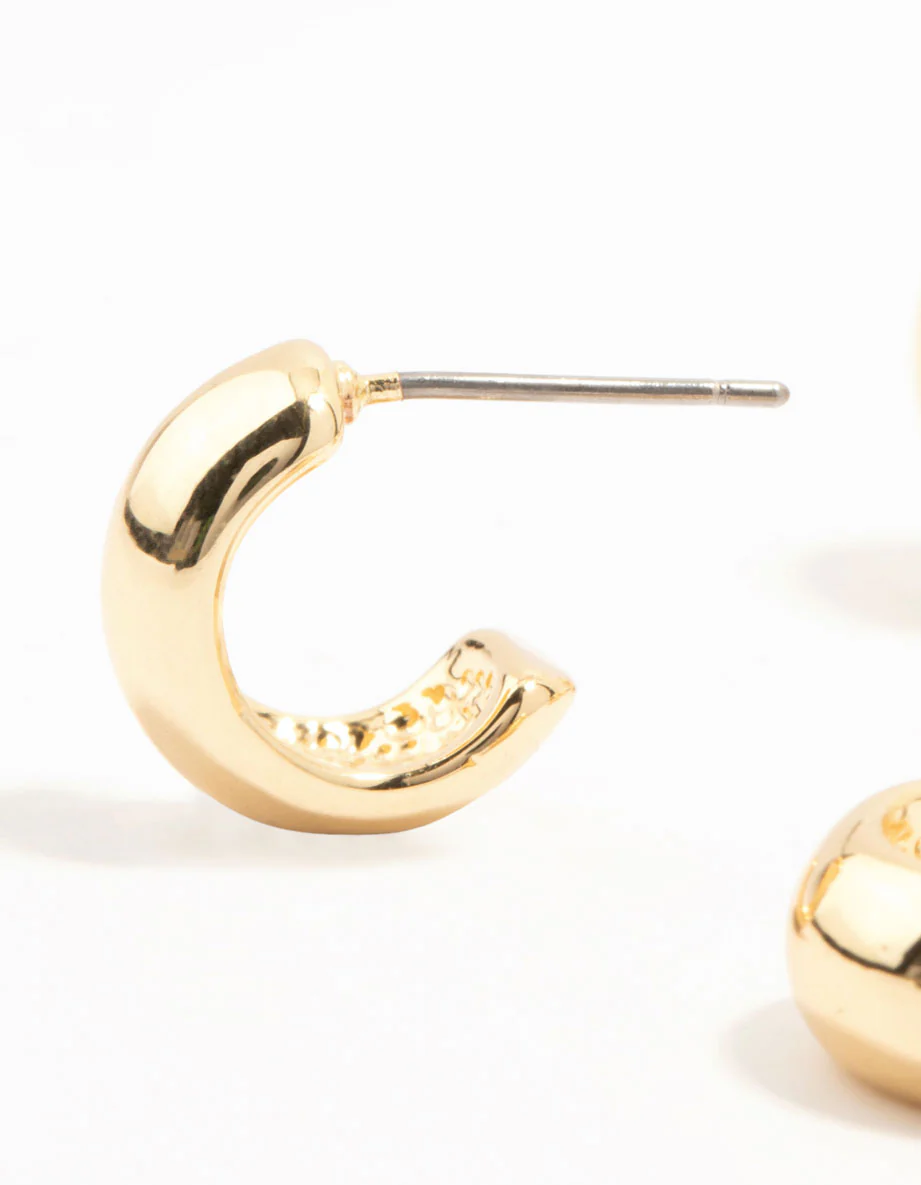 Gold Plated Brass Chunky Hoop Earrings 3-Pack - Image 2