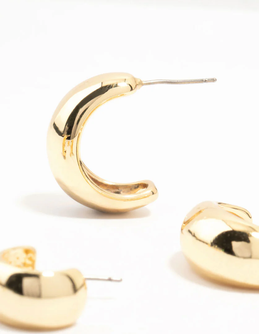 Gold Plated Brass Chunky Hoop Earrings 3-Pack - Image 3