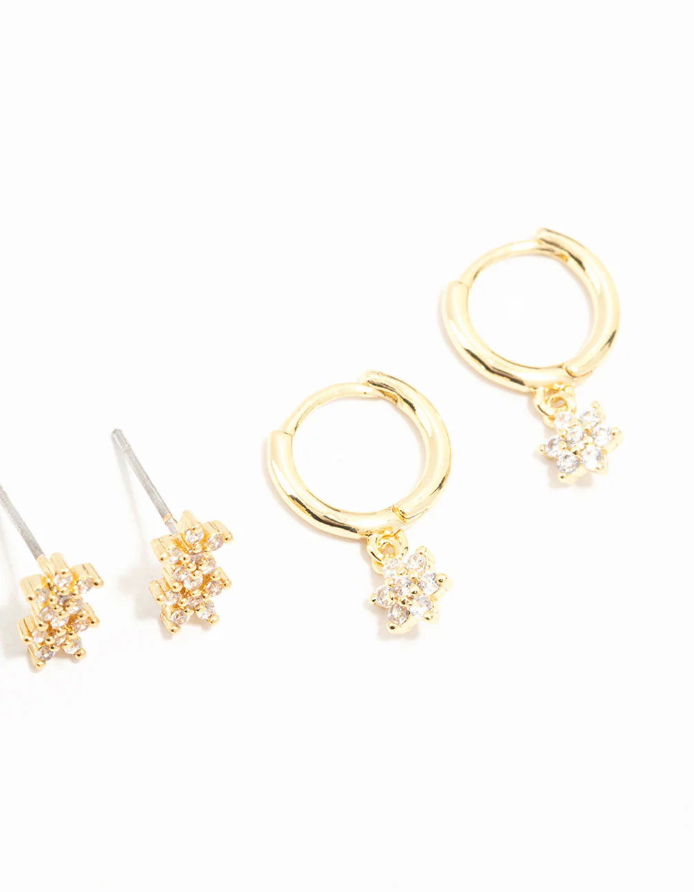 Gold Plated Brass Cubic Zirconia Flower Earrings 4-Pack - Image 3