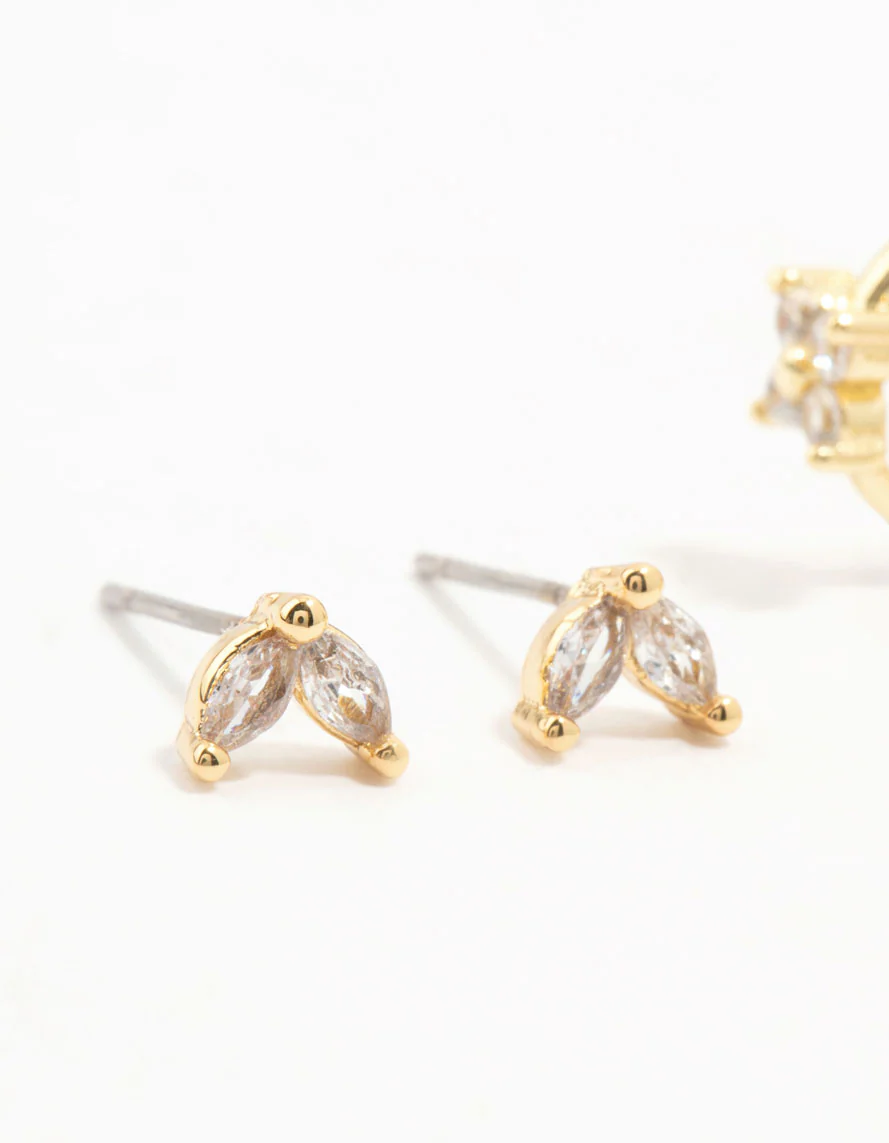Gold Plated Brass Cubic Zirconia Hoop Earrings 4-Pack - Image 2