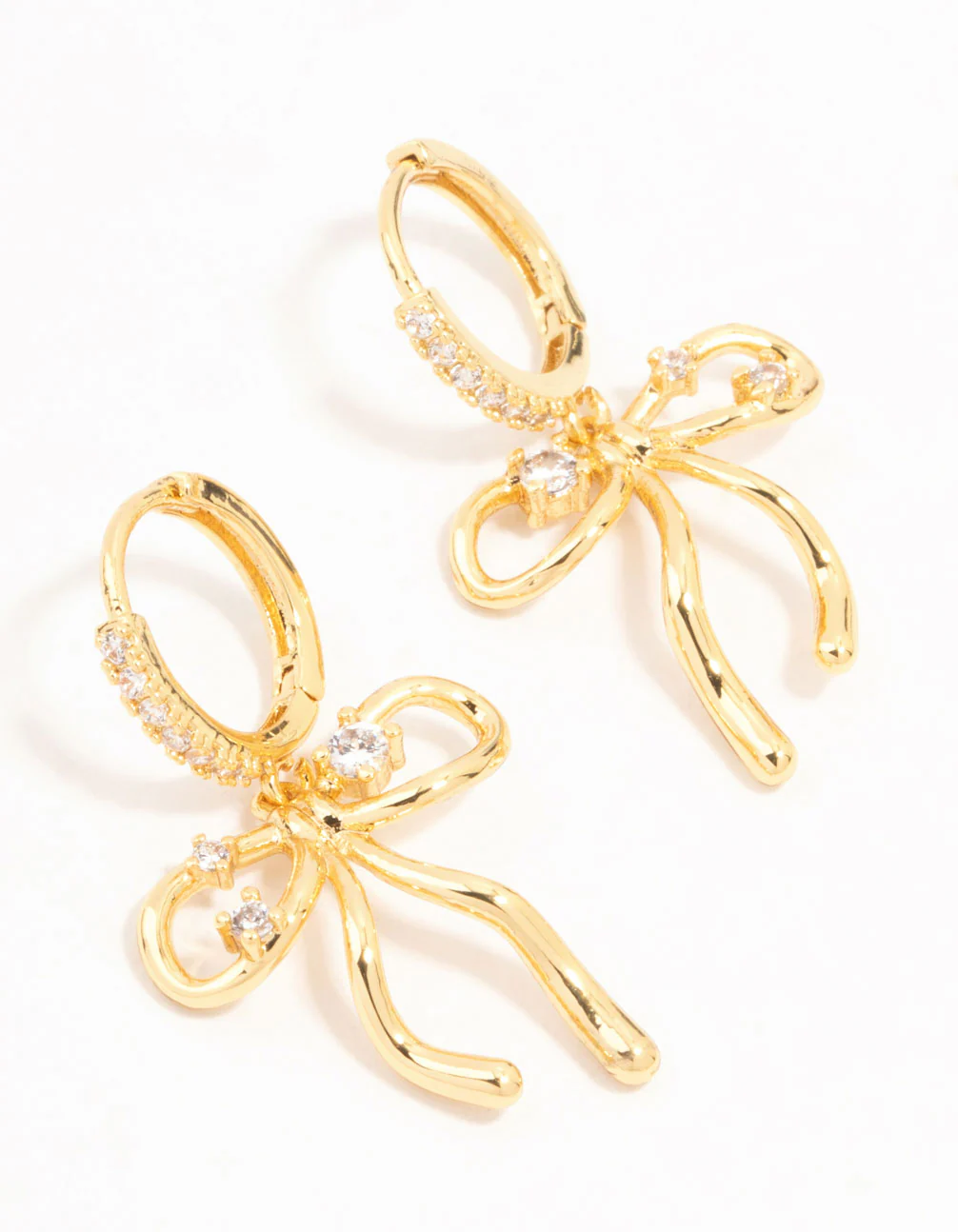 Gold Plated Cubic Zirconia Speckled Bow Huggie Earrings