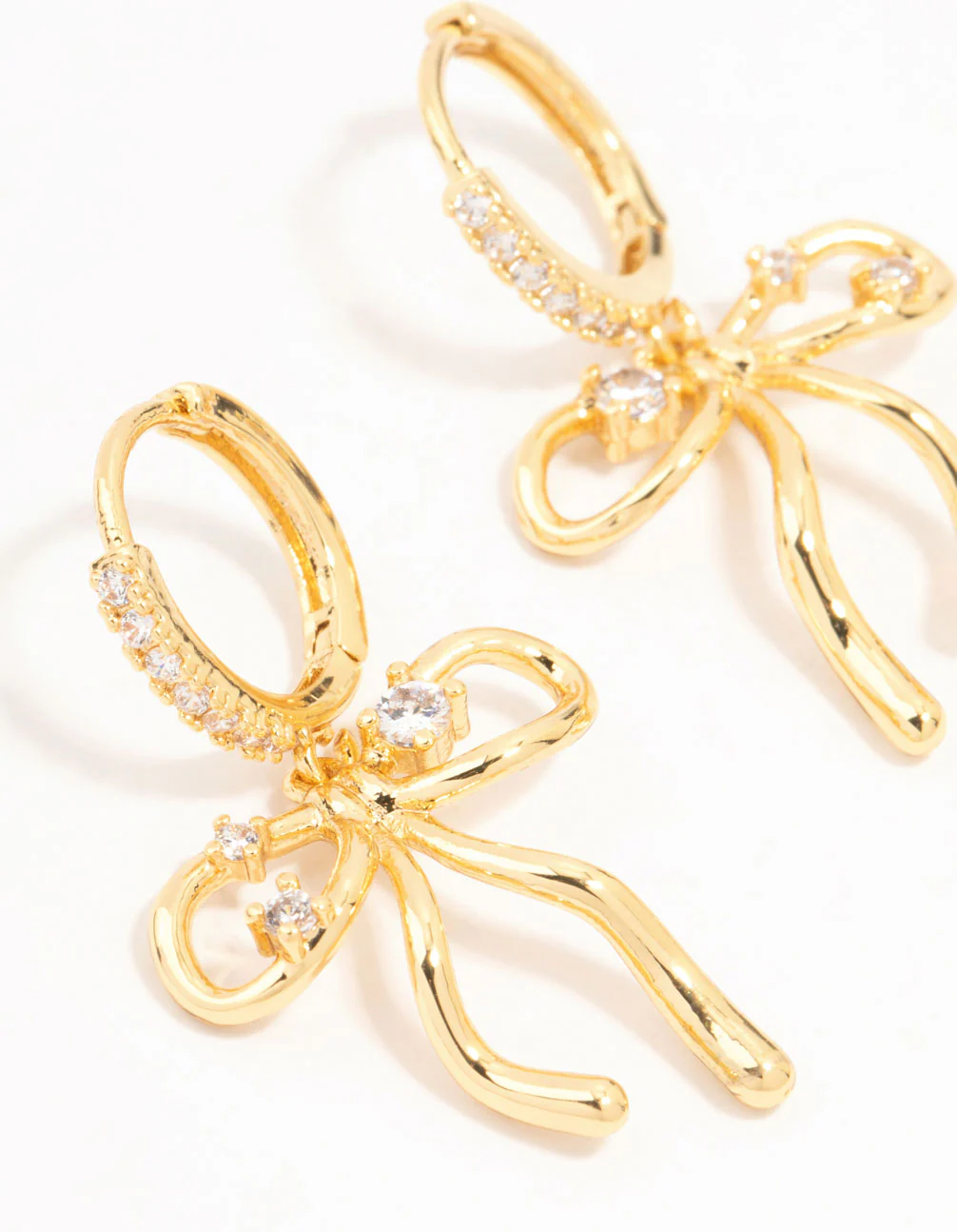 Gold Plated Cubic Zirconia Speckled Bow Huggie Earrings - Image 2