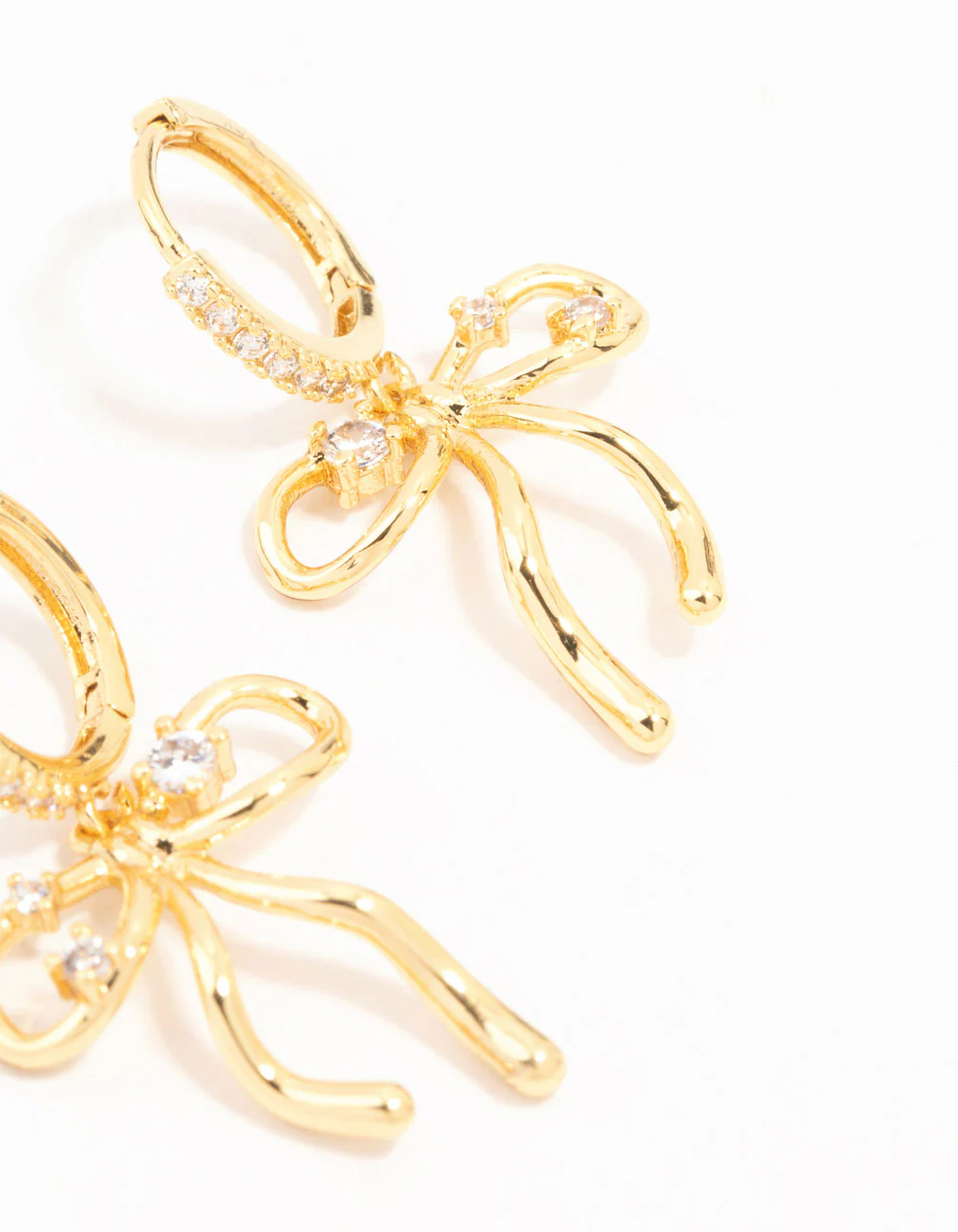 Gold Plated Cubic Zirconia Speckled Bow Huggie Earrings - Image 3
