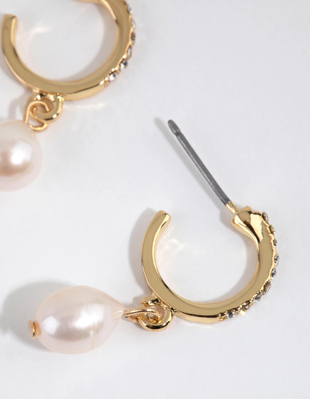 Gold Plated Diamante & Freshwater Pearl Huggie Earrings - Image 3