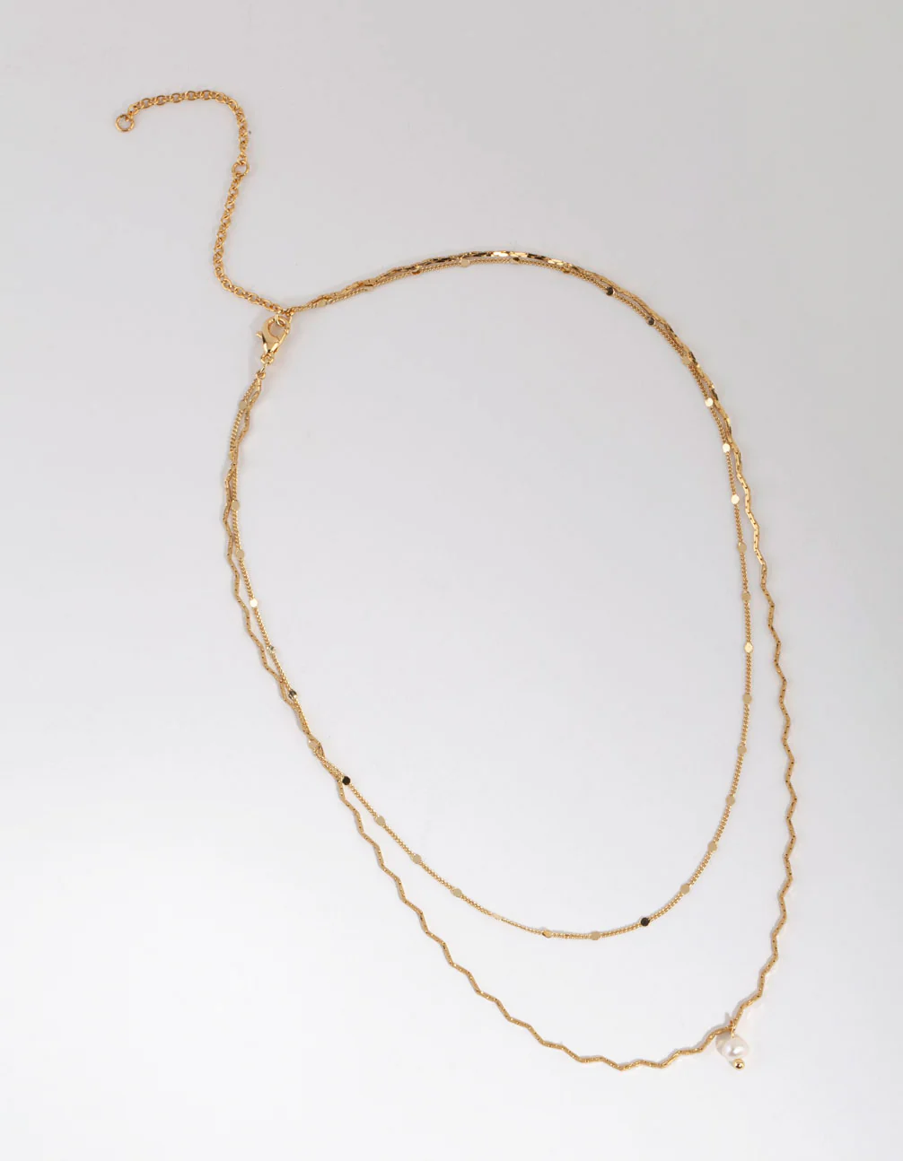Gold Plated Wave Chain & Freshwater Pearl Layered Necklace - Image 2