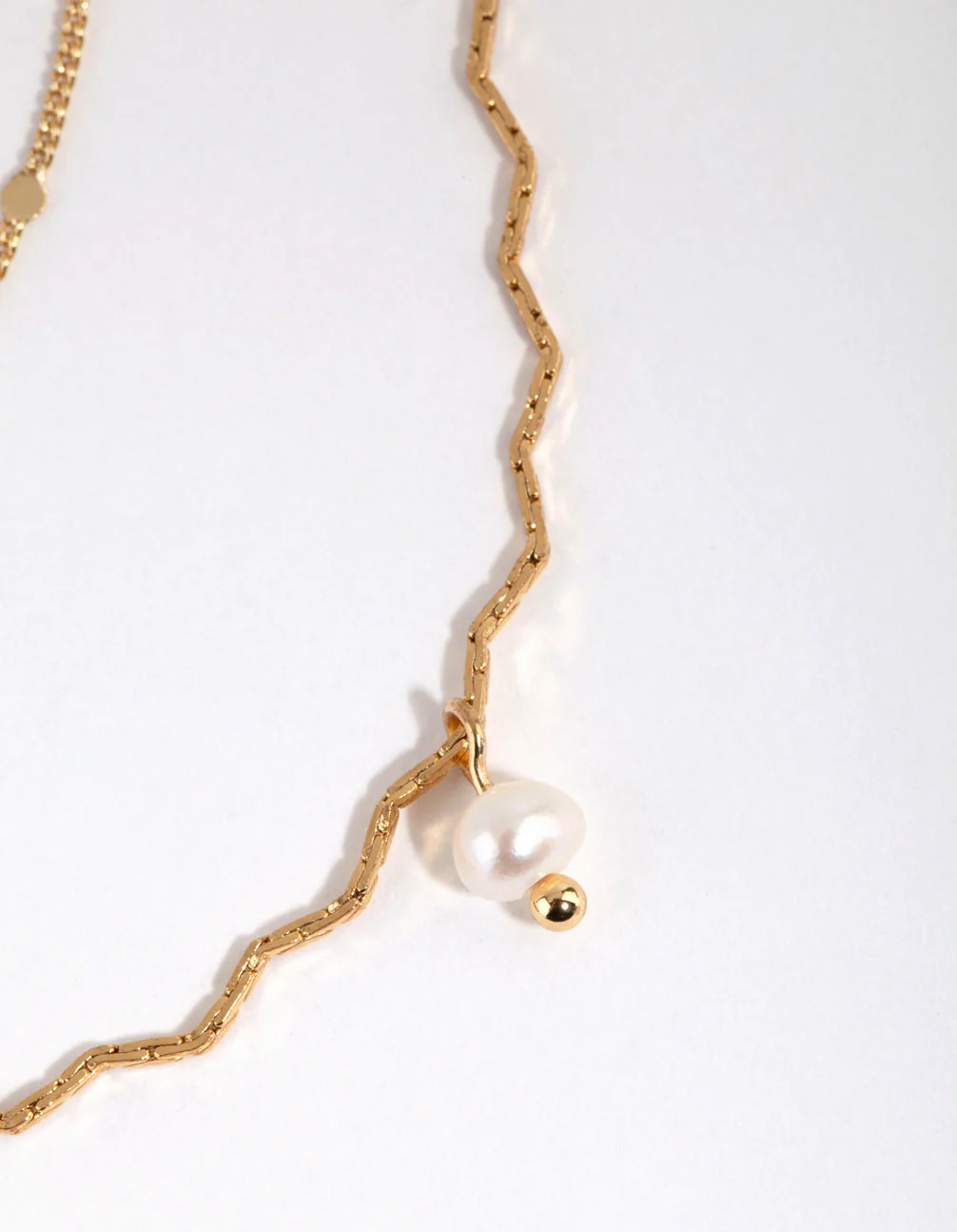 Gold Plated Wave Chain & Freshwater Pearl Layered Necklace - Image 3