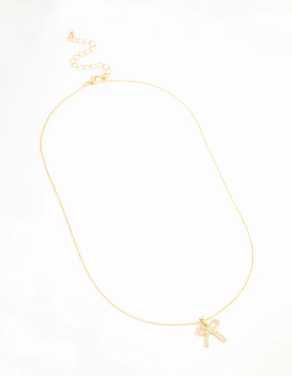 Gold Plated Pave Set Cubic Zirconia Bow Necklace - Image 2
