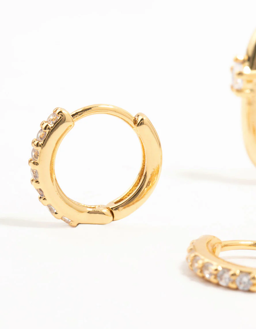 Gold Plated Brass Rope & Pave Cubic Zirconia Hoop Earrings 3-Pack - Image 2