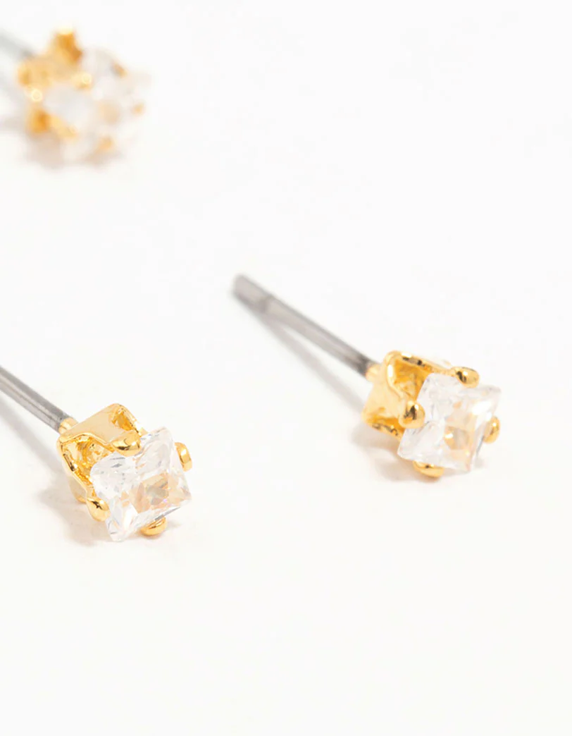 Gold Plated Brass Star & Marquise Cubic Zirconia Earrings 4-Pack - Image 3