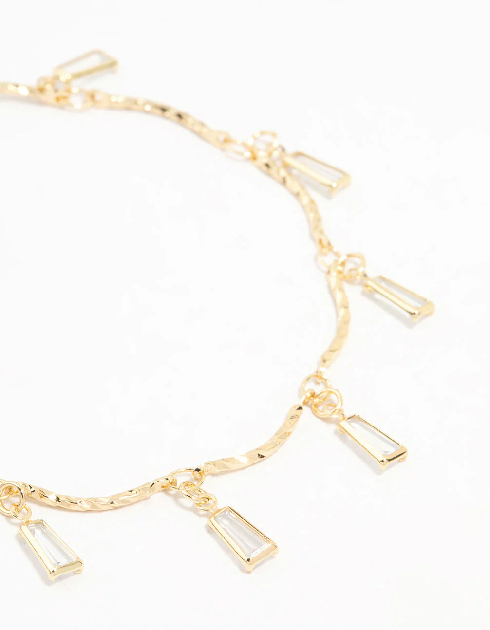 Gold Plated Brass Cubic Zirconia Baguette Charm Bracelet - Image 2