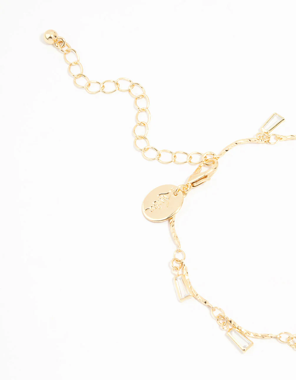 Gold Plated Brass Cubic Zirconia Baguette Charm Bracelet - Image 3