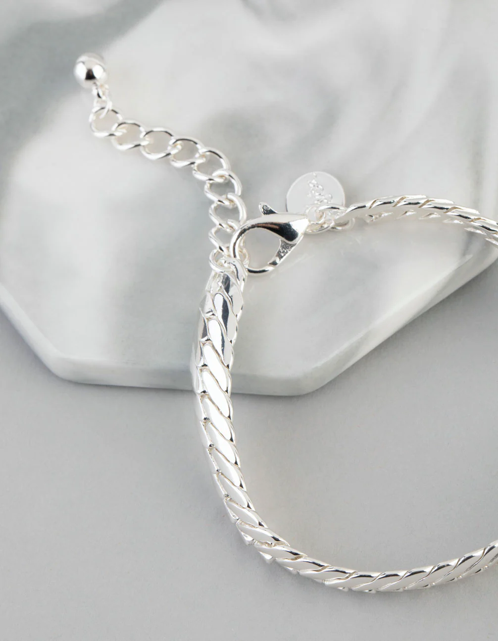 Silver Plated Brass Flat Curb Chain Bracelet - Image 2