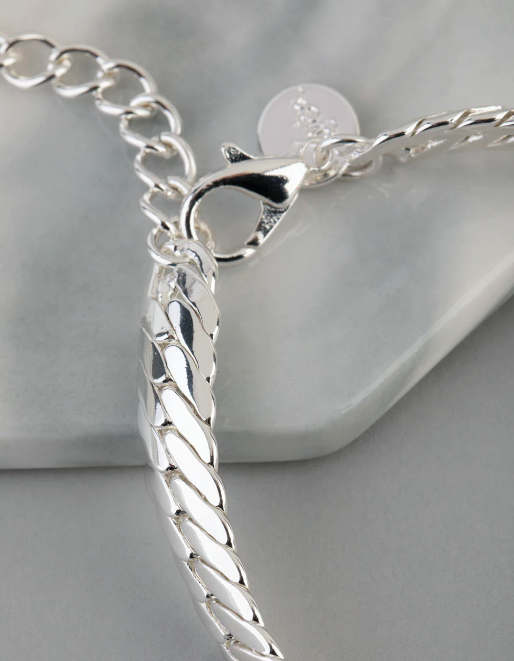 Silver Plated Brass Flat Curb Chain Bracelet - Image 3