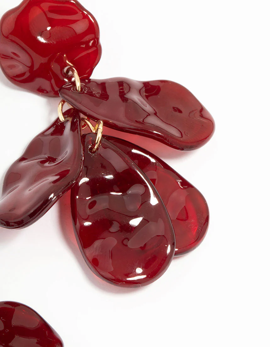 Red Acrylic Hammered Petal Drop Earrings - Image 5