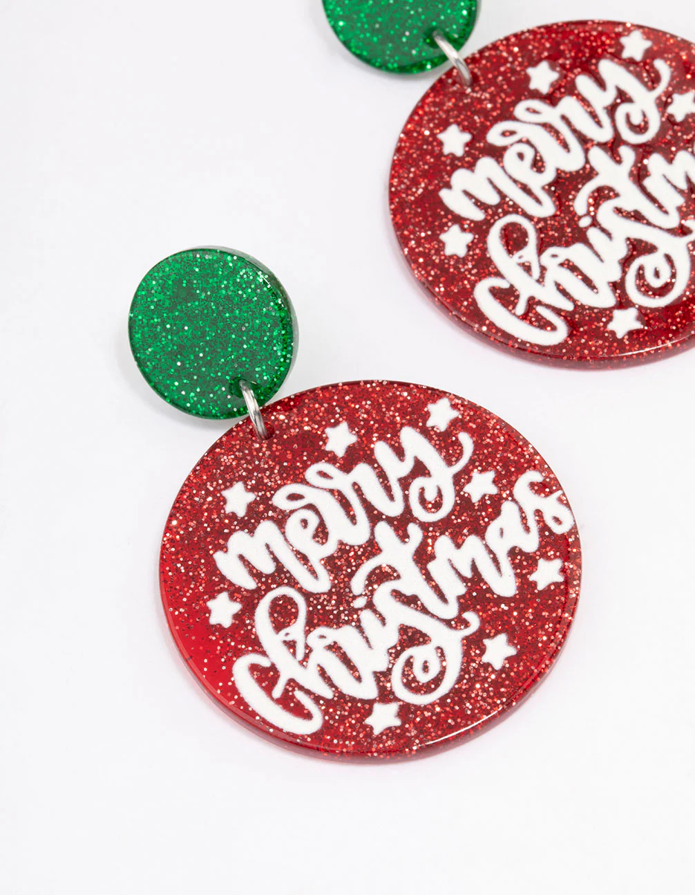 Red Acrylic Merry Xmas Drop Earrings - Image 2