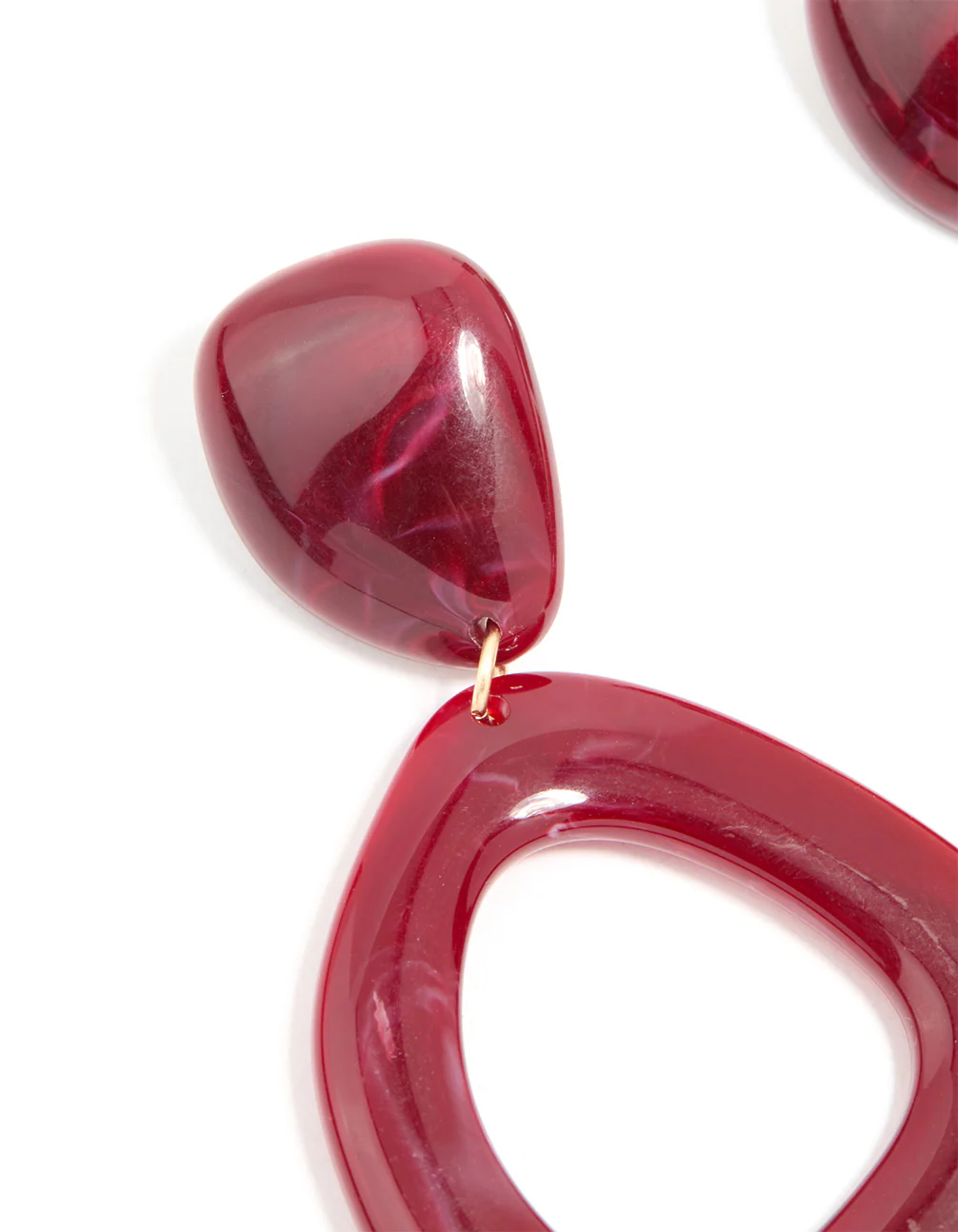 Red Acrylic Organic Open Square Oval Drop Earrings - Image 4