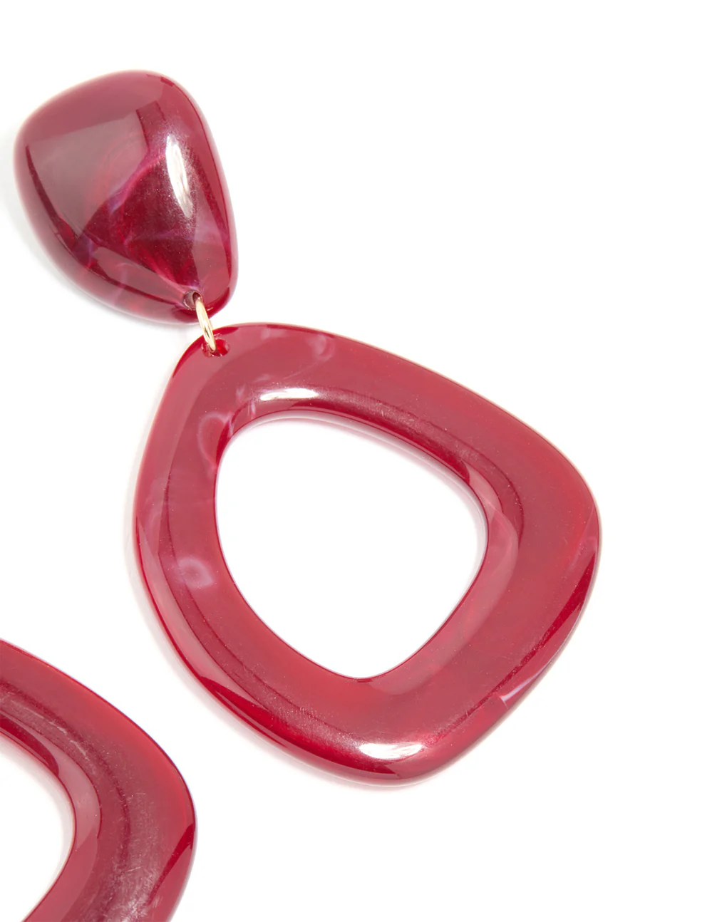 Red Acrylic Organic Open Square Oval Drop Earrings - Image 5