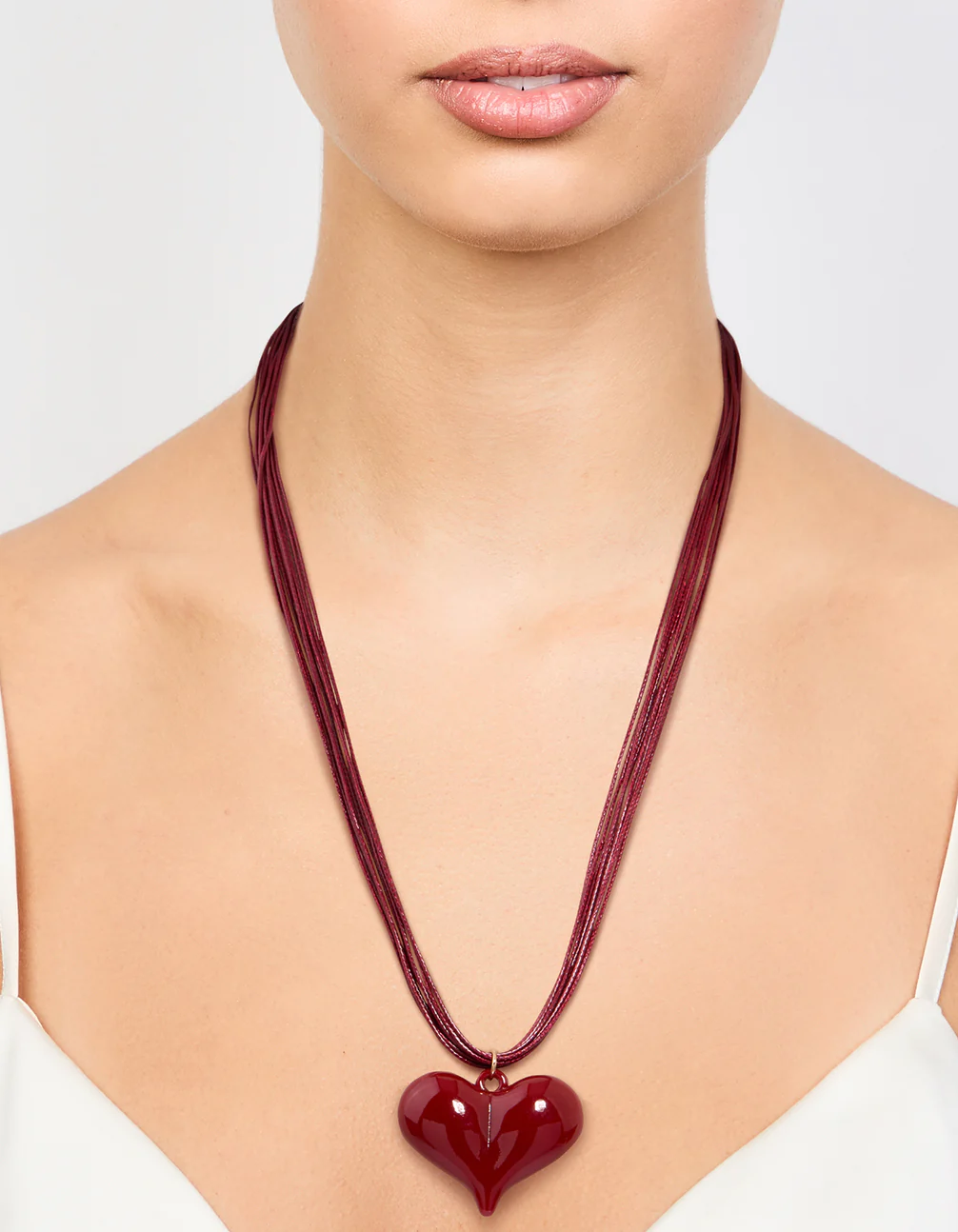 Red Acrylic Puffy Heart Metallic Cord Necklace - Image 2