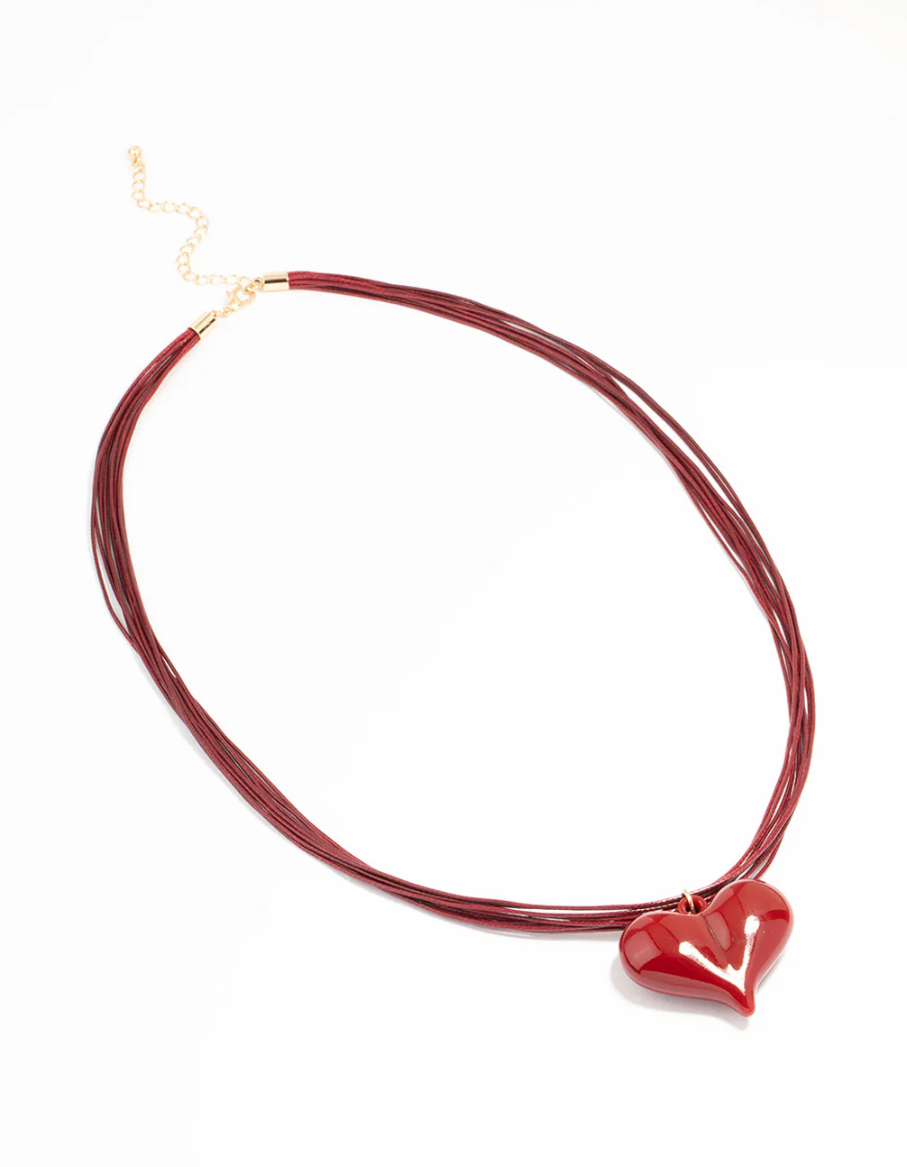 Red Acrylic Puffy Heart Metallic Cord Necklace - Image 4