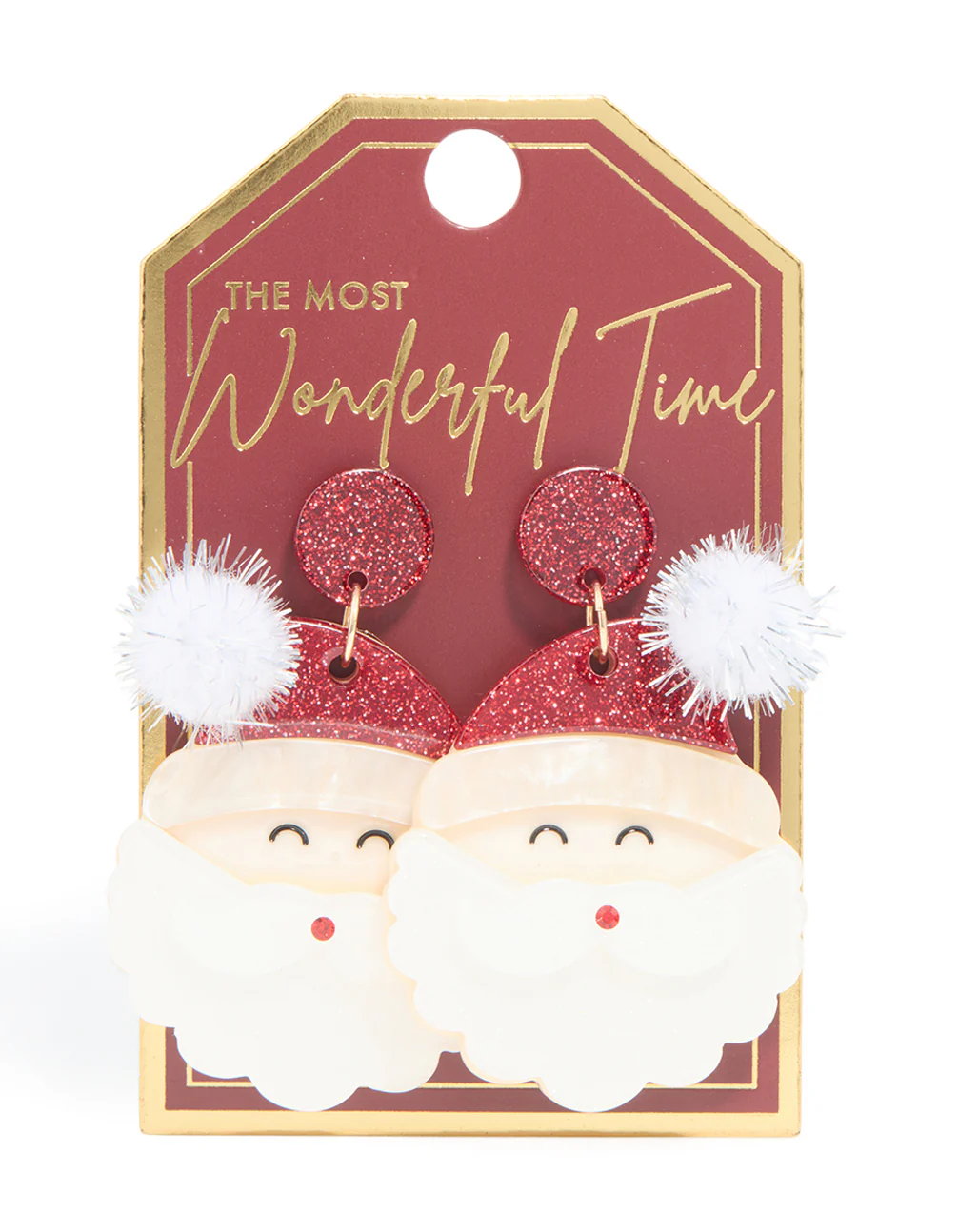Red Acrylic Santa Head Earrings - Image 3