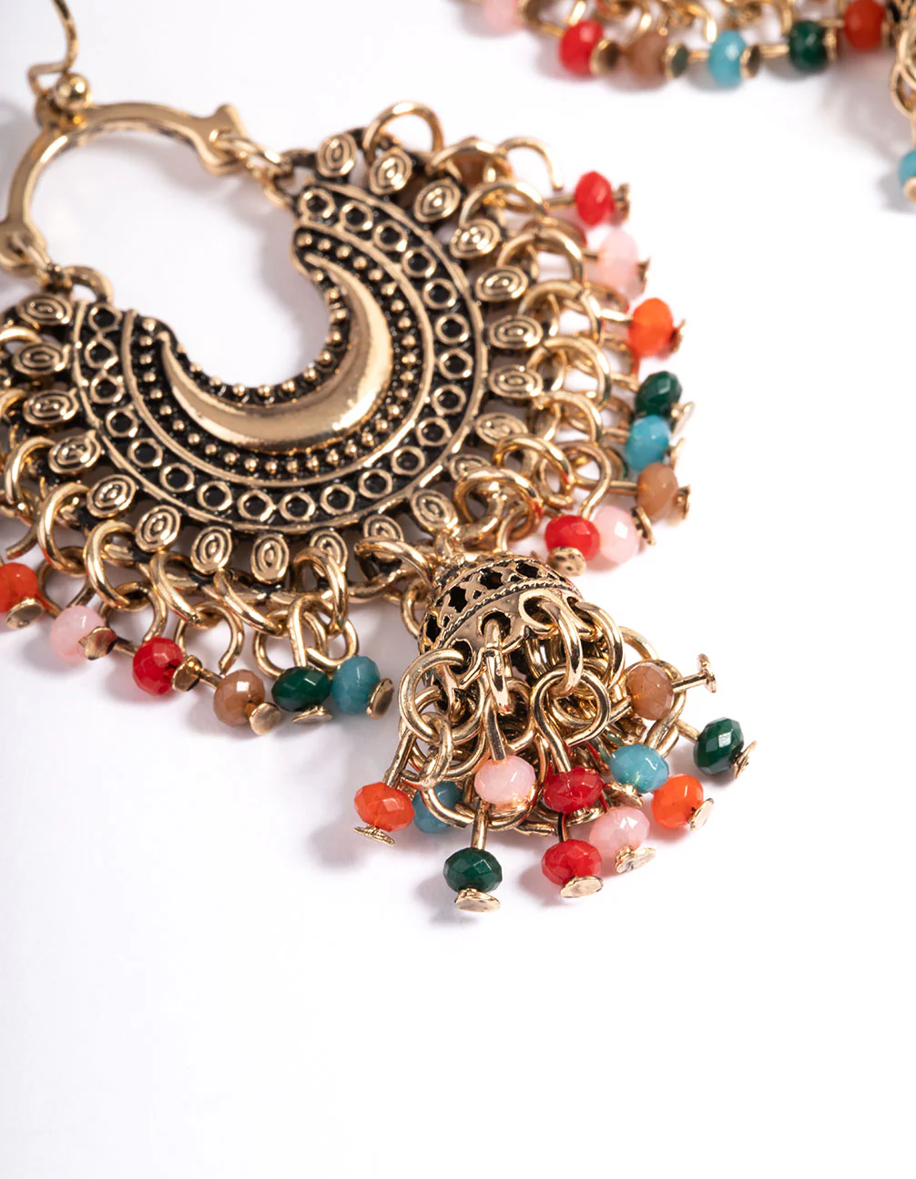 Antique Gold Multi Bead Drop Jhumka Earrings - Image 2