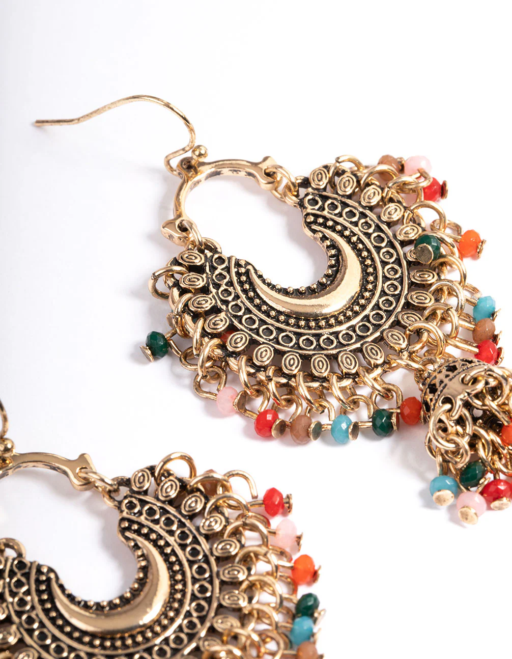Antique Gold Multi Bead Drop Jhumka Earrings - Image 3