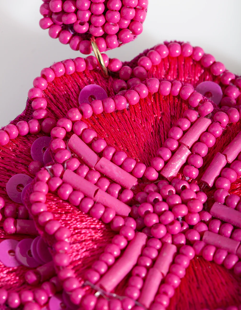Pink Beaded Flower Drop Earrings - Image 3