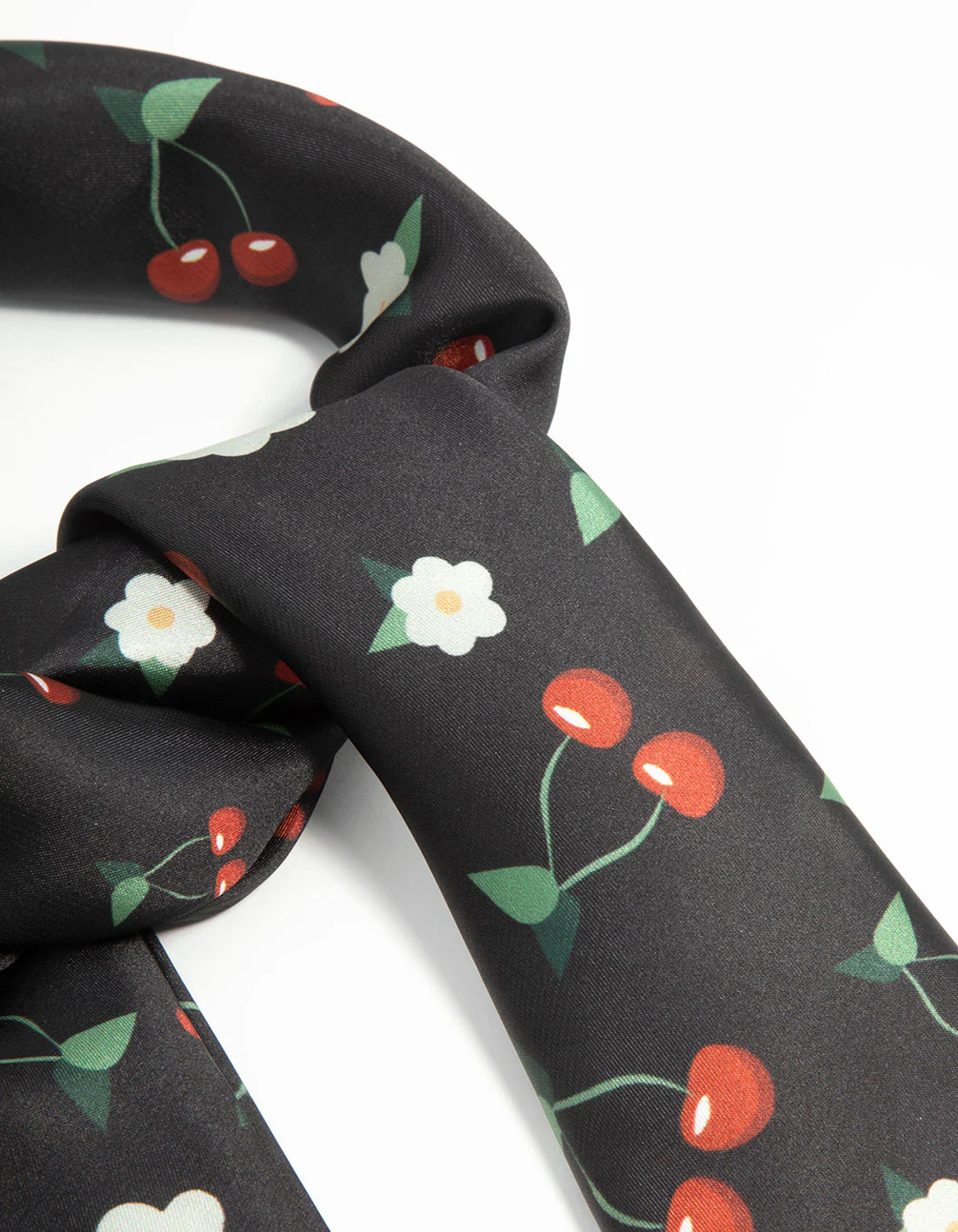 Red & Black Fabric Floral Cherry Scarf - Image 2