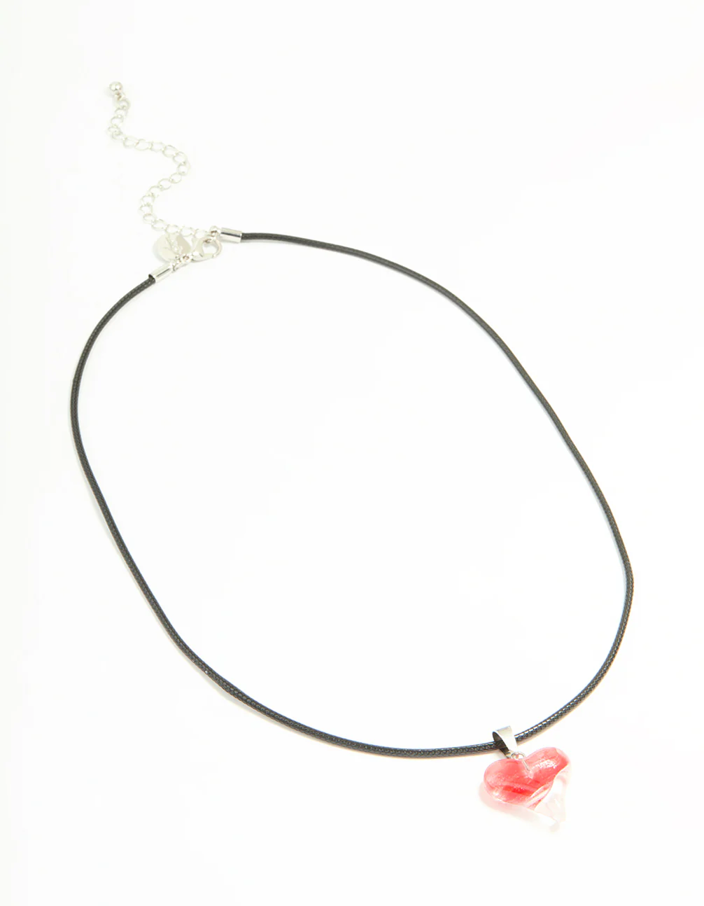 Red Bubble Heart Pendant Black Cord Necklace - Image 2