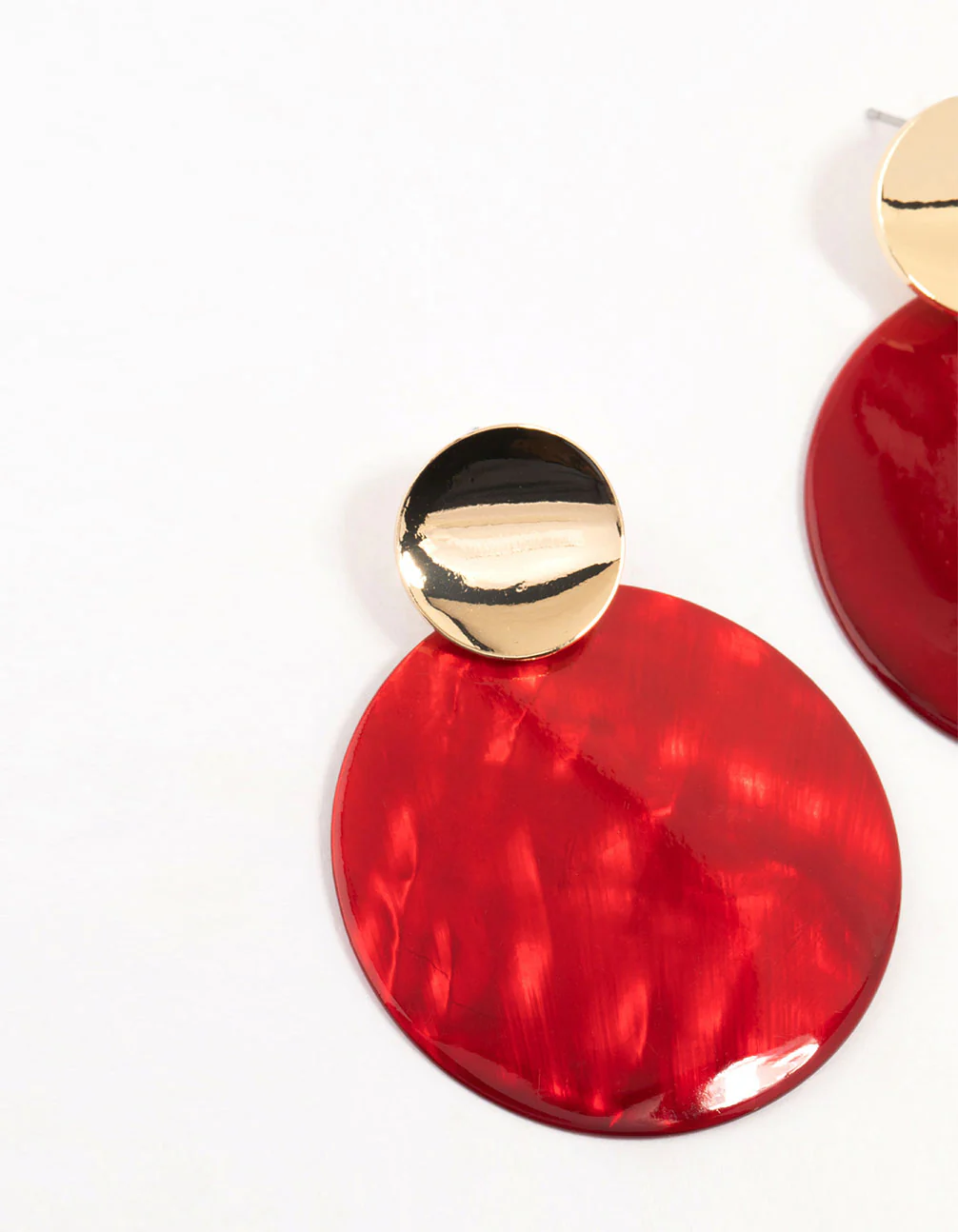 Red Genuine Shell Circle Drop Earrings - Image 2