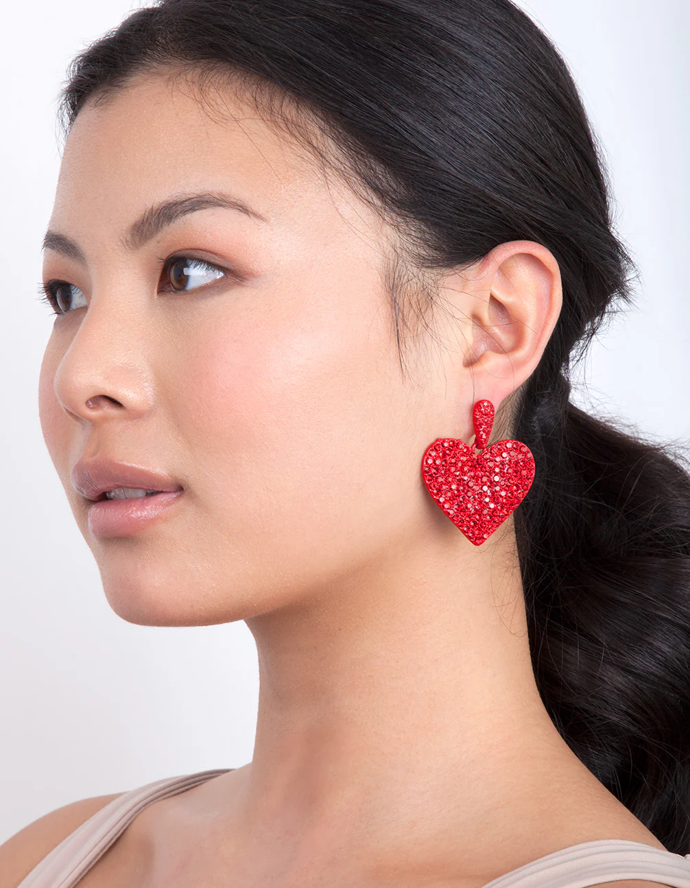 Red Diamante Statement Heart Earring - Image 2