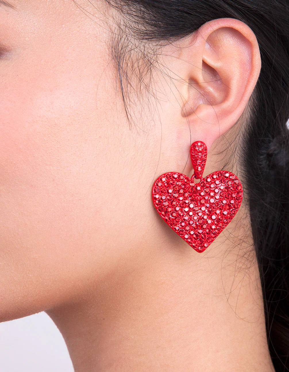 Red Diamante Statement Heart Earring - Image 3