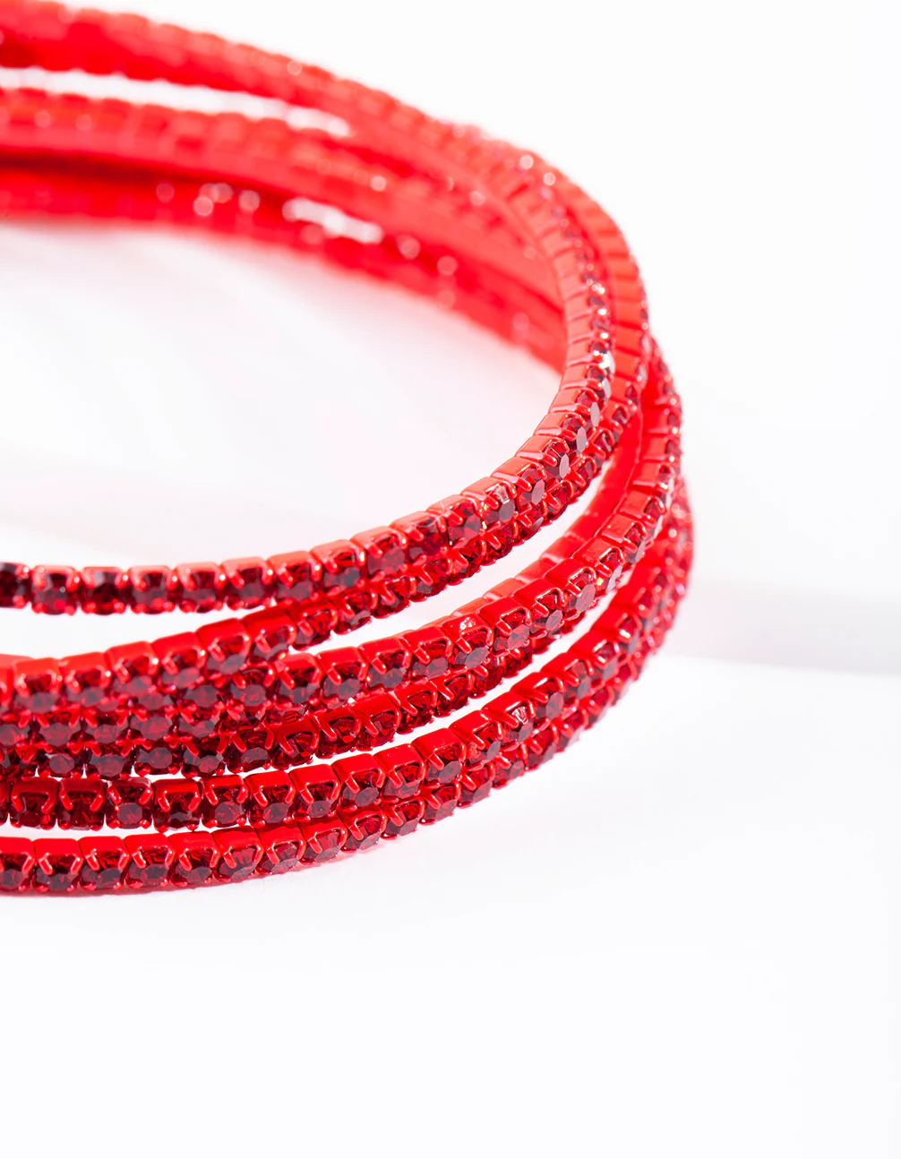 Red Diamante Stretch Bracelet 6-Pack - Image 2