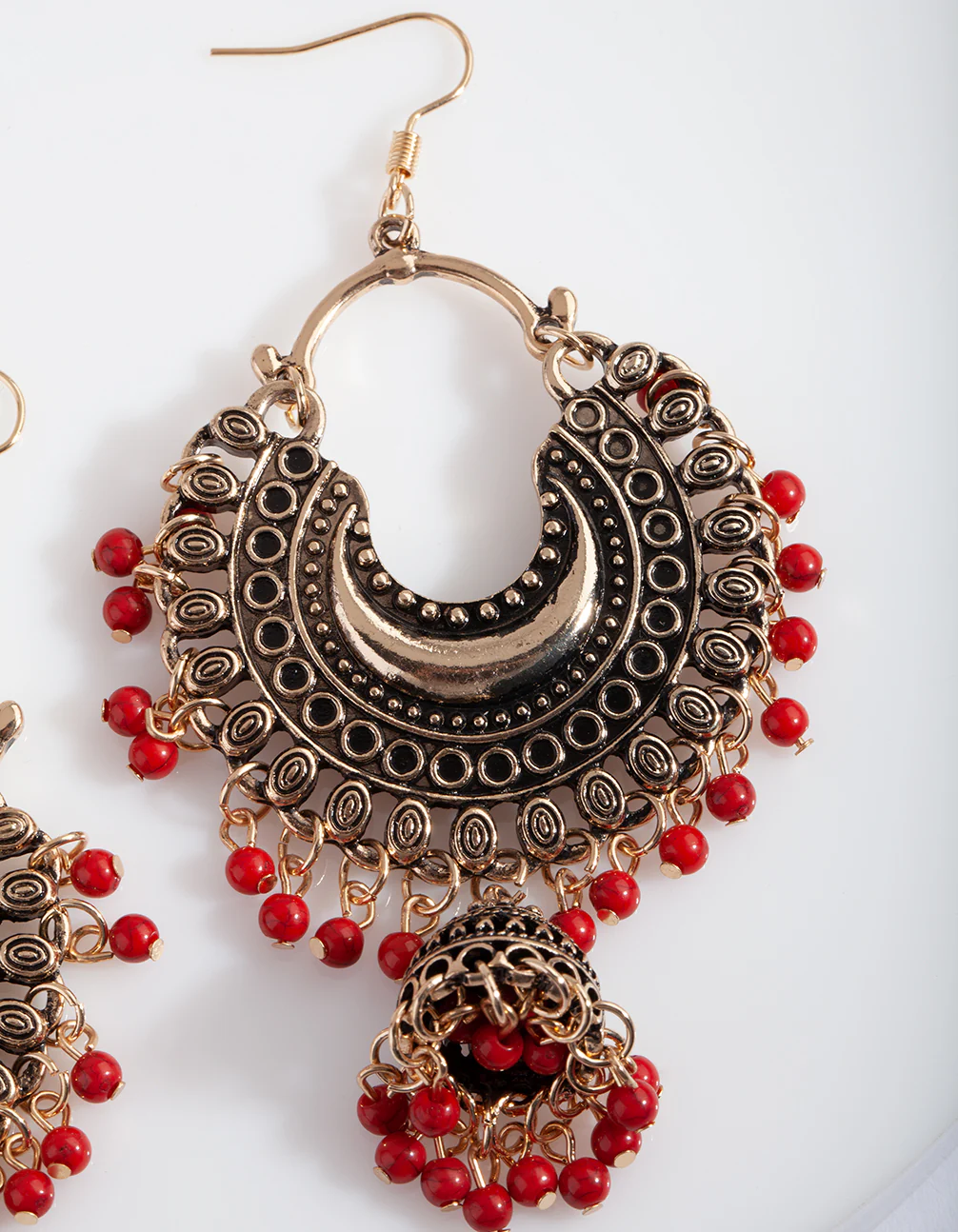 Antique Gold & Bead Tassel Drop Earrings - Image 2