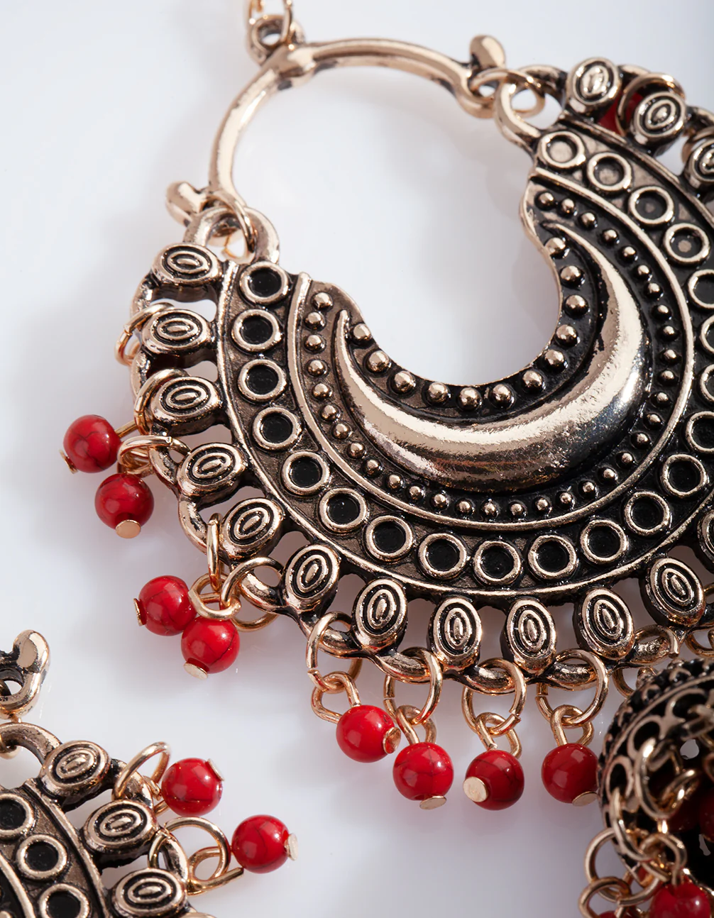 Antique Gold & Bead Tassel Drop Earrings - Image 3