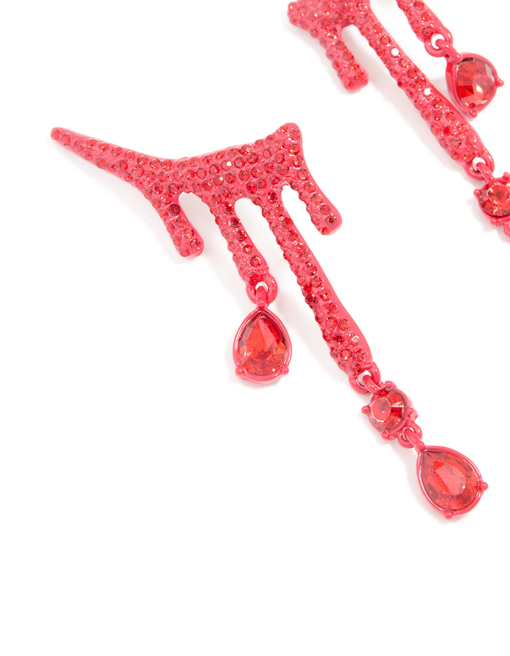 Red Coated Metal Blood Droplet Drop Earrings - Image 2