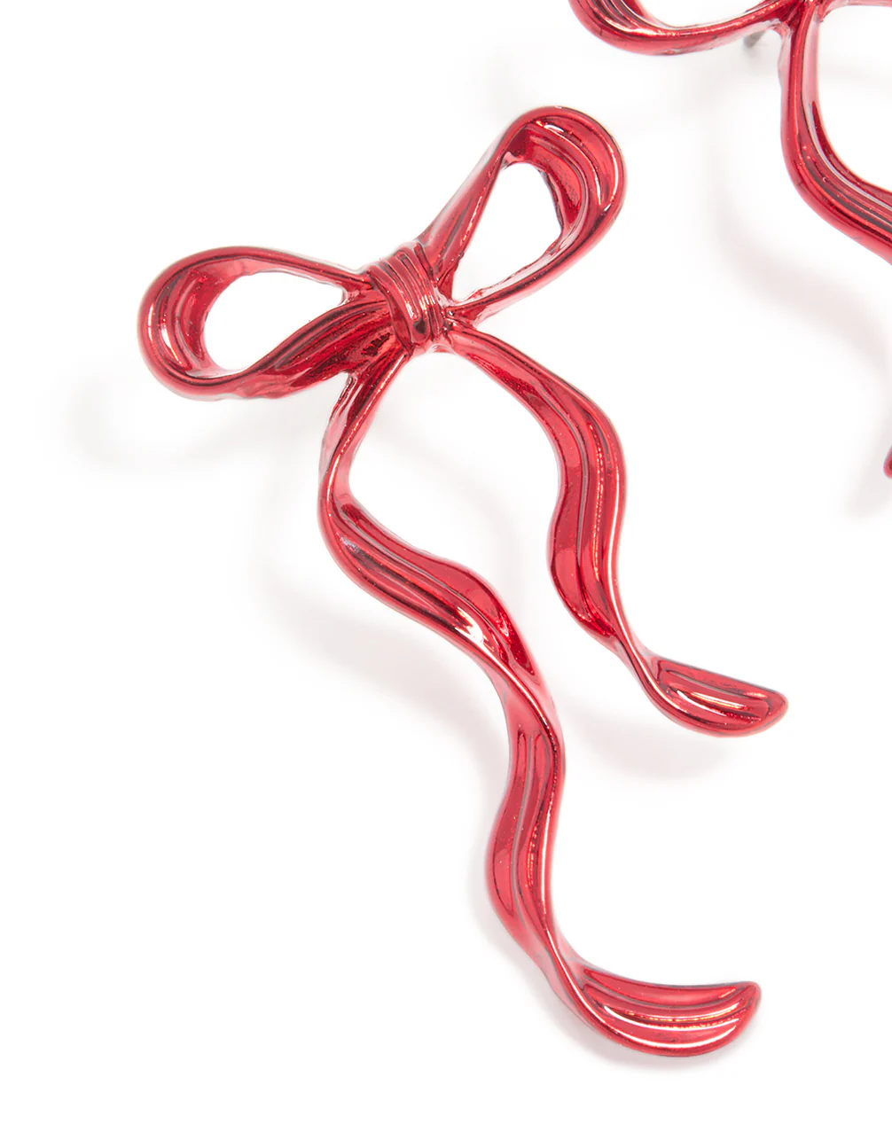 Red Coated Metal Dangle Bow Stud Earrings - Image 2