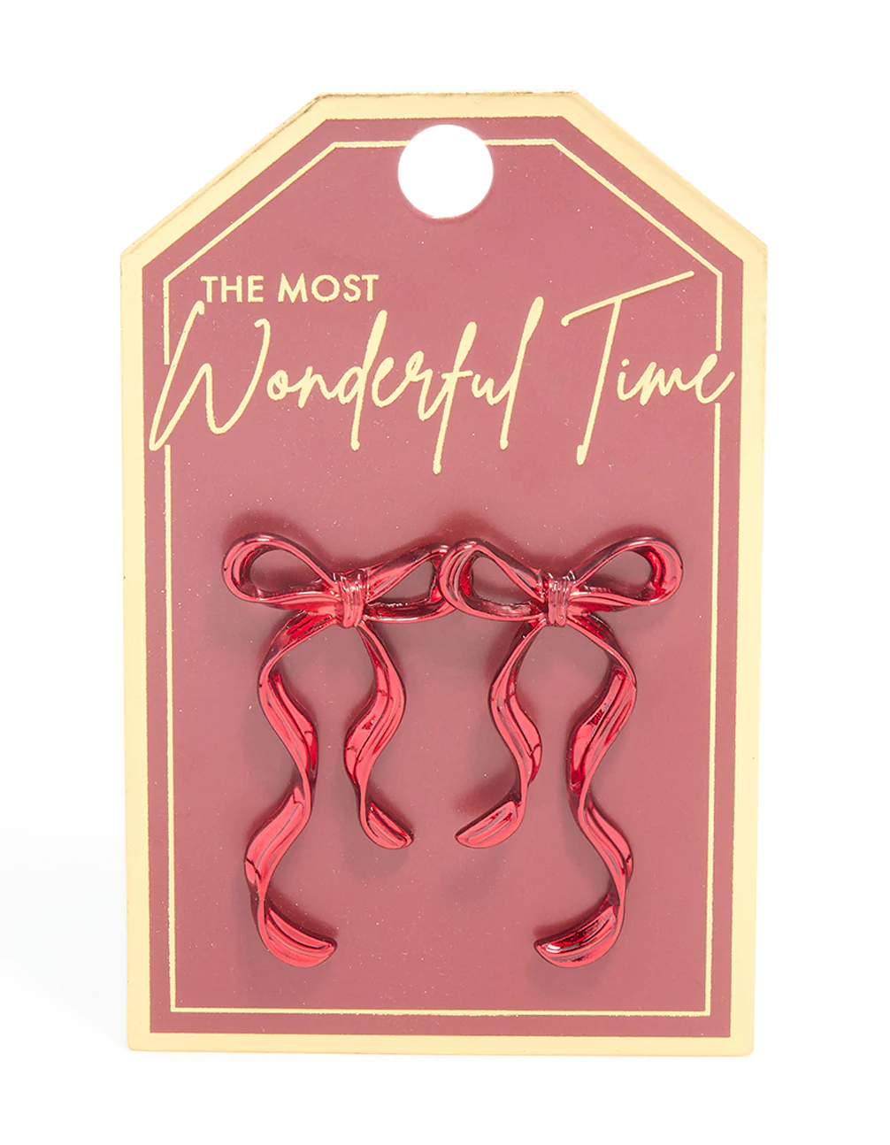 Red Coated Metal Dangle Bow Stud Earrings - Image 3