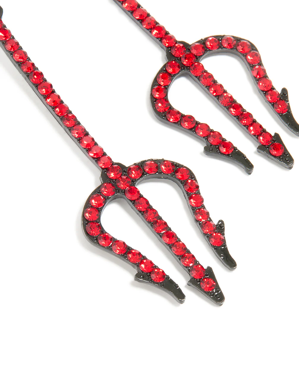 Red Coated Metal Pitch Fork Drop Earrings - Image 2