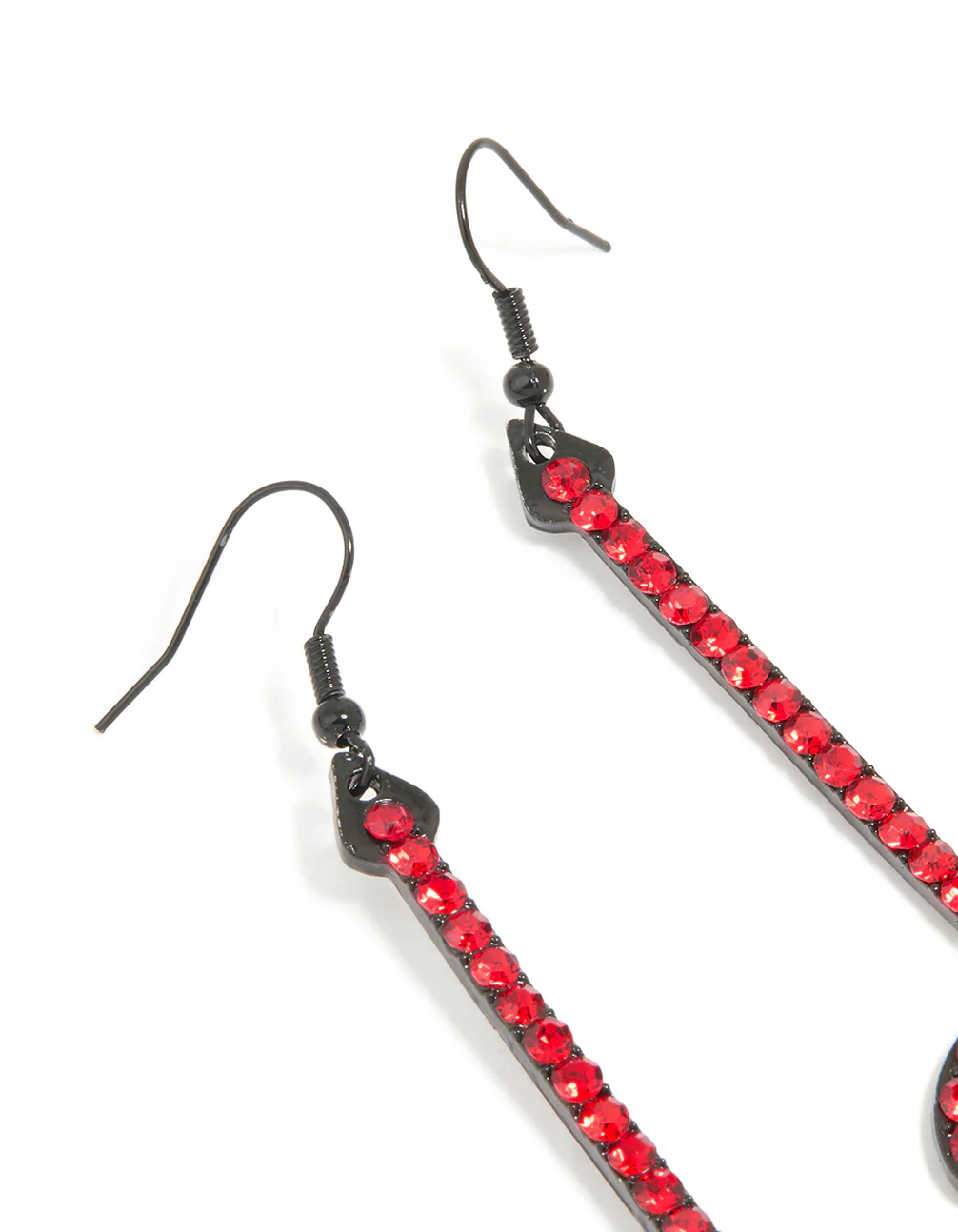 Red Coated Metal Pitch Fork Drop Earrings - Image 3