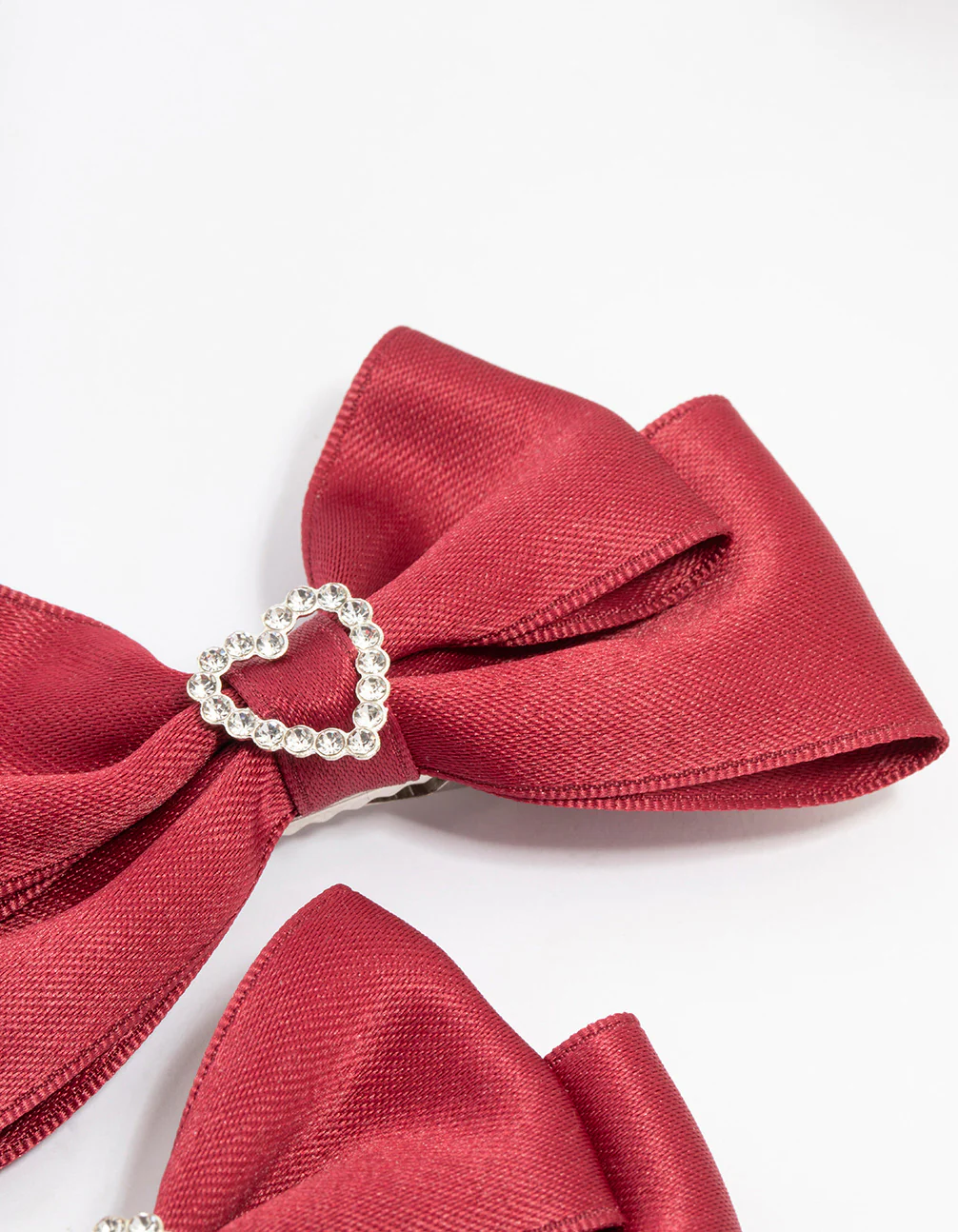 Red Fabric Bow with Diamante Heart Clip 2-Pack - Image 2
